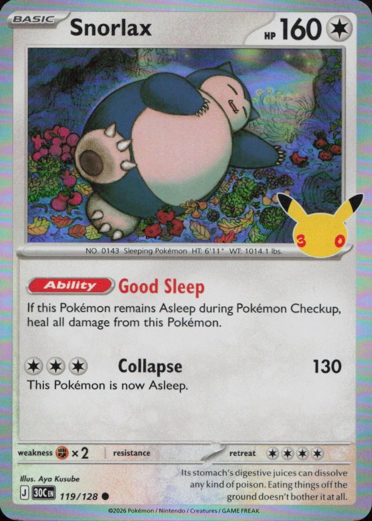 Snorlax Holo Common ME: 30th Celebration 119/128 NM