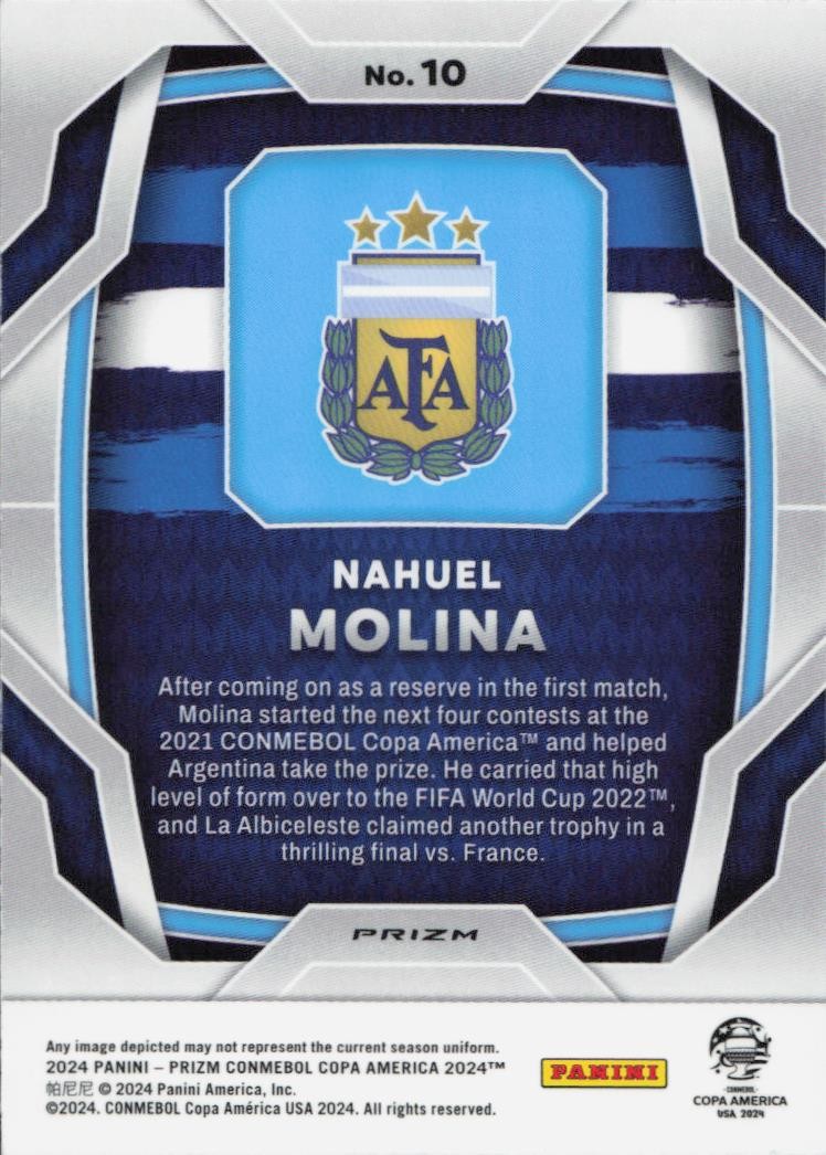 Nahuel MolinaPanini Prizm CONMEBOL Copa America - Green Wave Argentina 10 2024