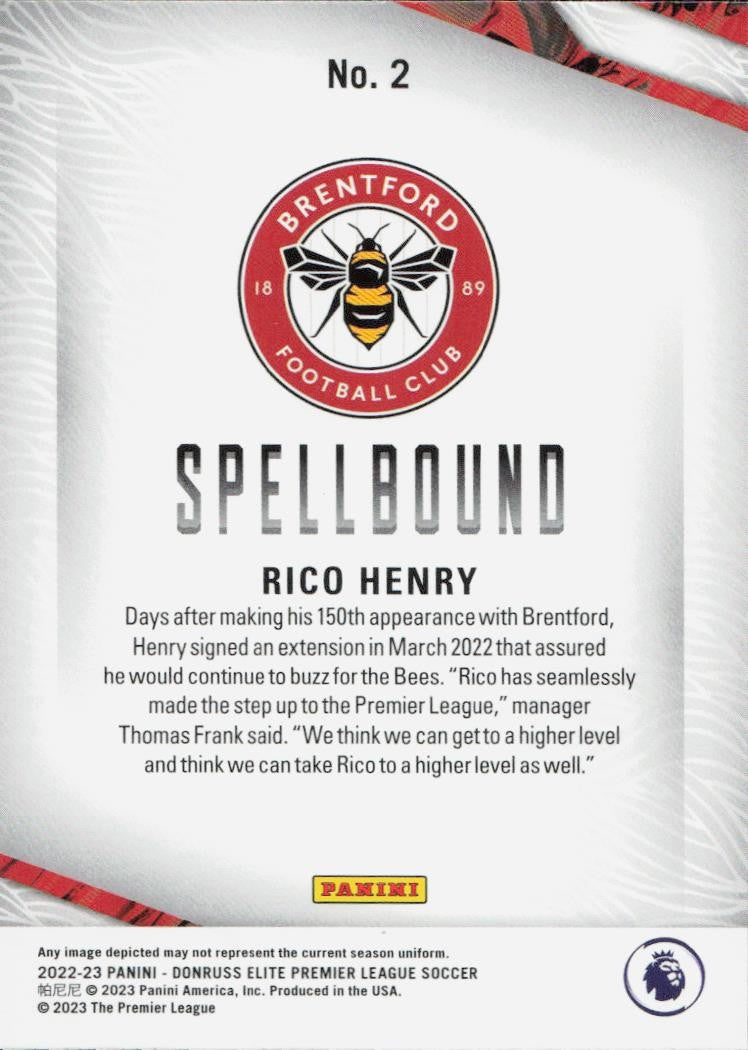 Rico Henry Donruss Elite Premier League - Spellbound Brentford 2 2022-23 (Back)