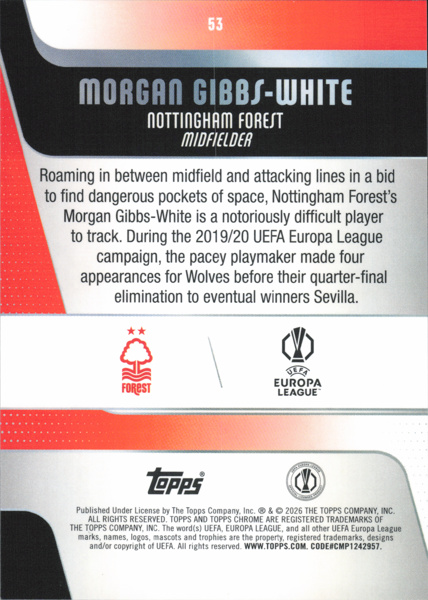Morgan Gibbs-White Numbered /299 Topps Chrome