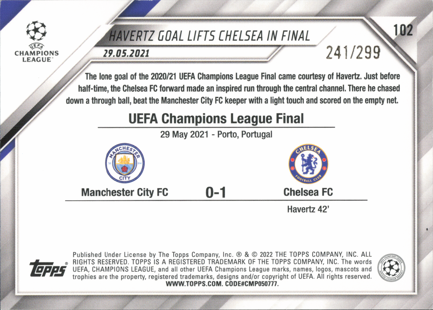 Chelsea Title Winners Numbered /299 Topps UCC