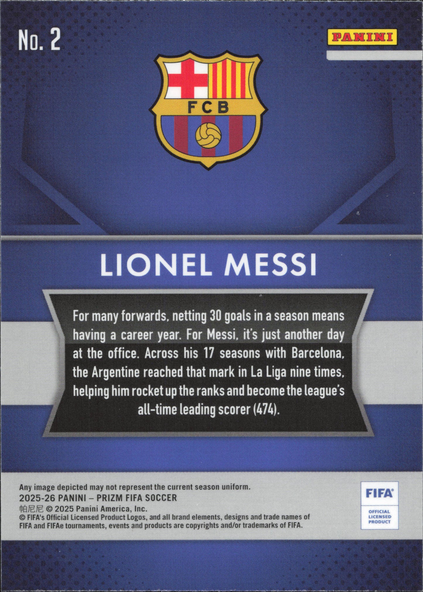 Lionel Messi Flashback Panini Prizm FIFA