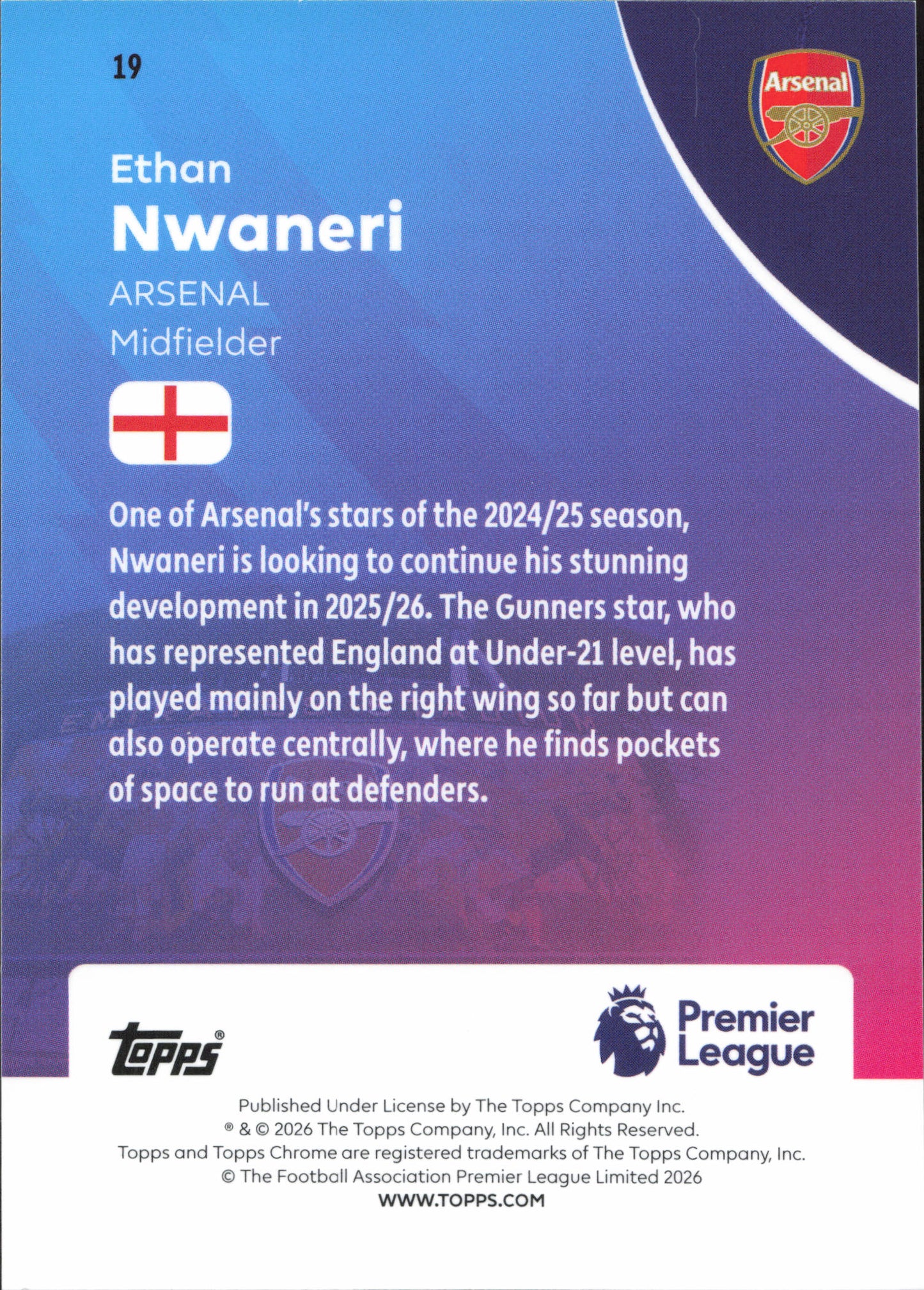 Ethan Nwaneri Raywave Topps Chrome EPL