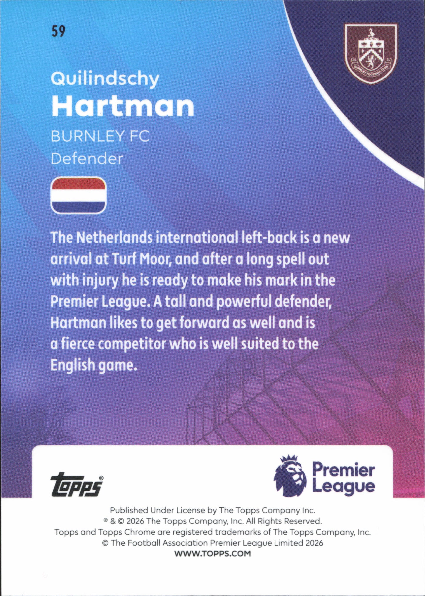 Quilindschy Hartman Numbered /250 Topps Chrome EPL