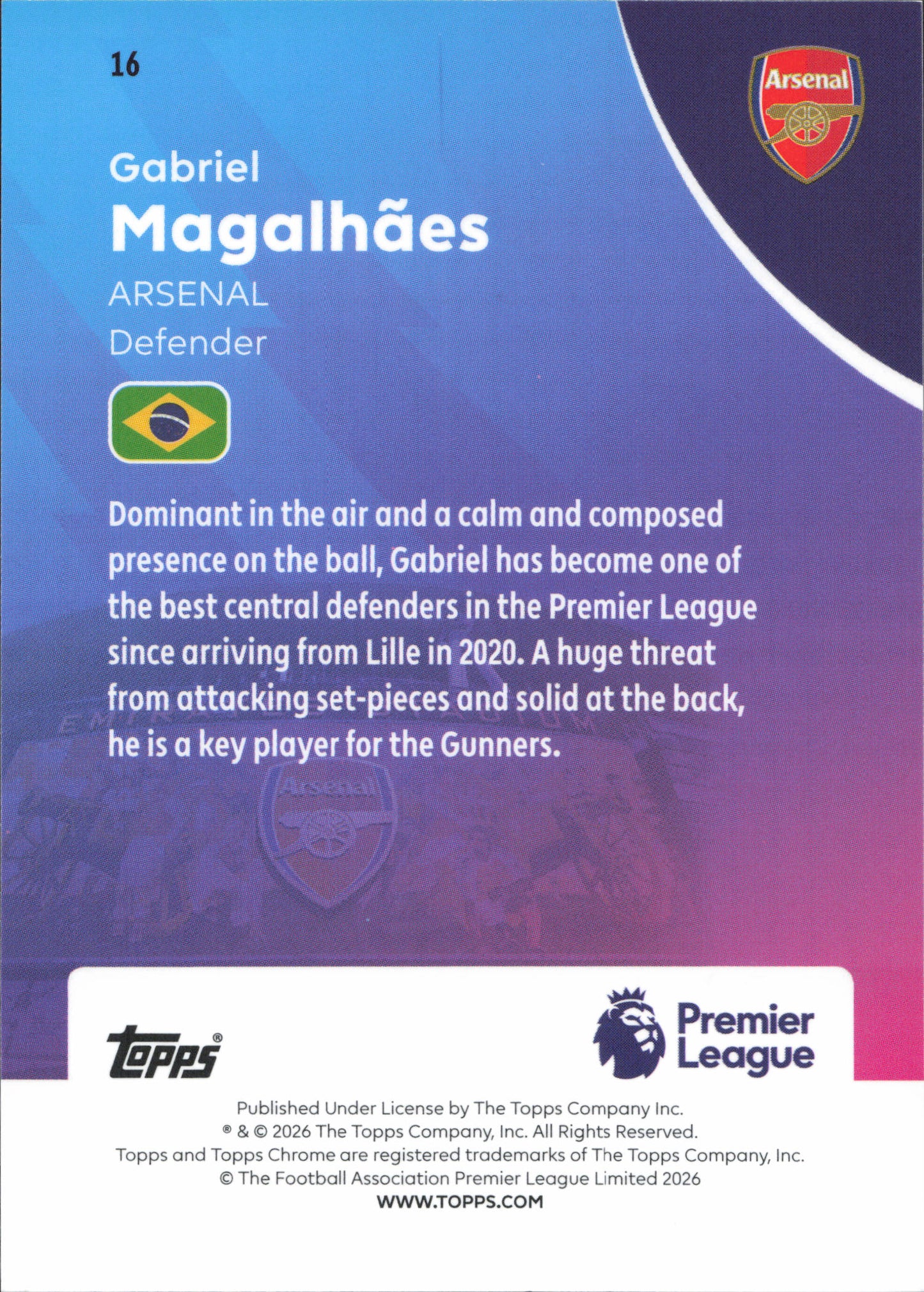 Gabriel Magalhaes Pineapple Topps Chrome EPL