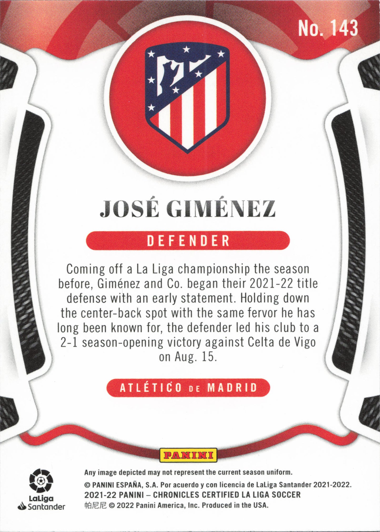 Jose Gimenez Purple Astro Panini Chronicles Certified