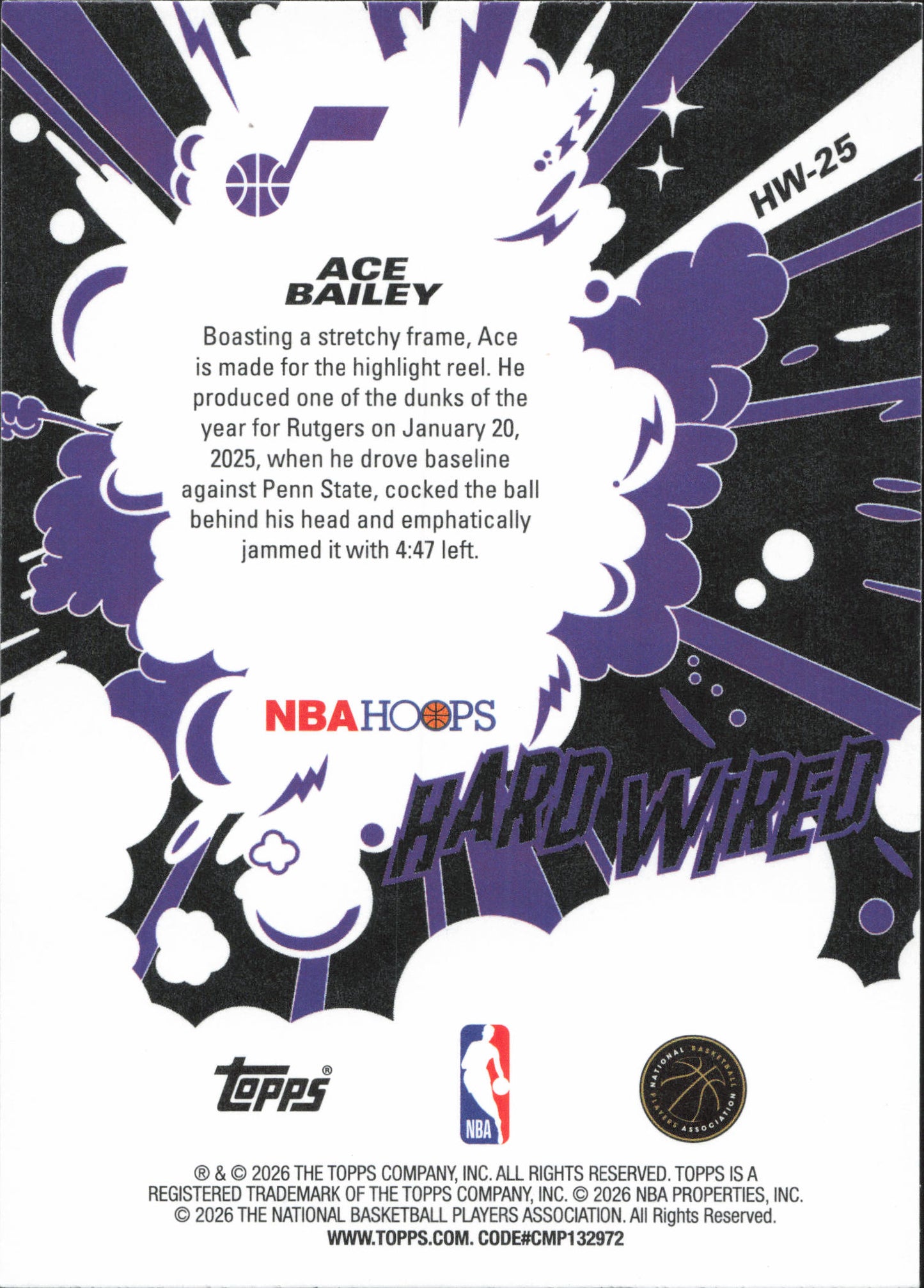 Ace Bailey Hard Wired Rookie Light Burst Topps NBA Hoops
