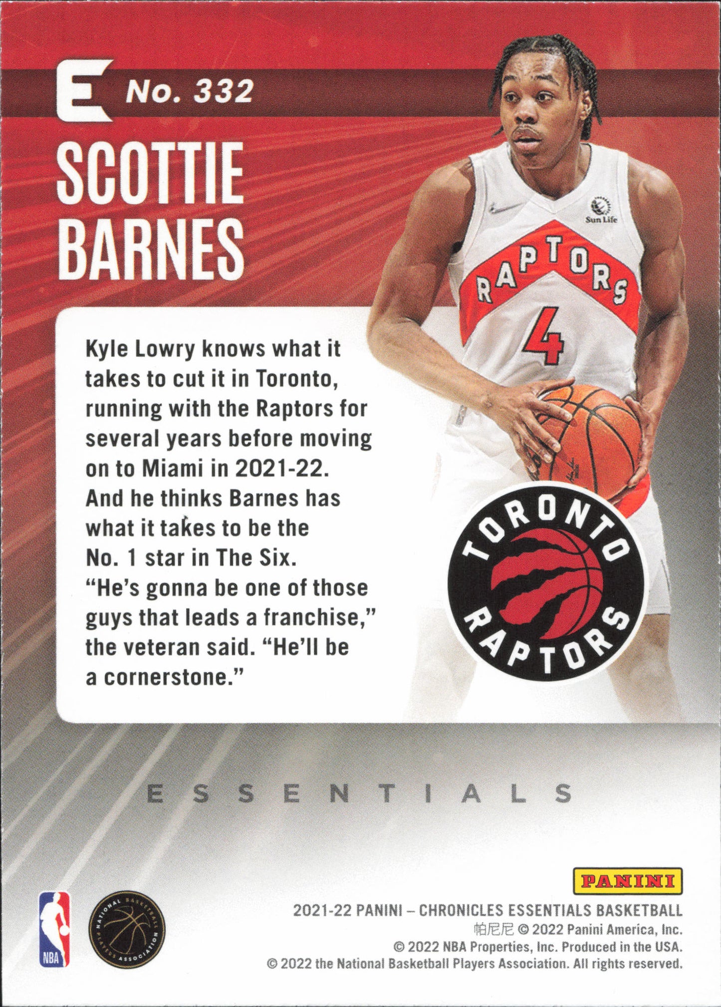 Scottie Barnes Rookie Panini Chronicles Essentials