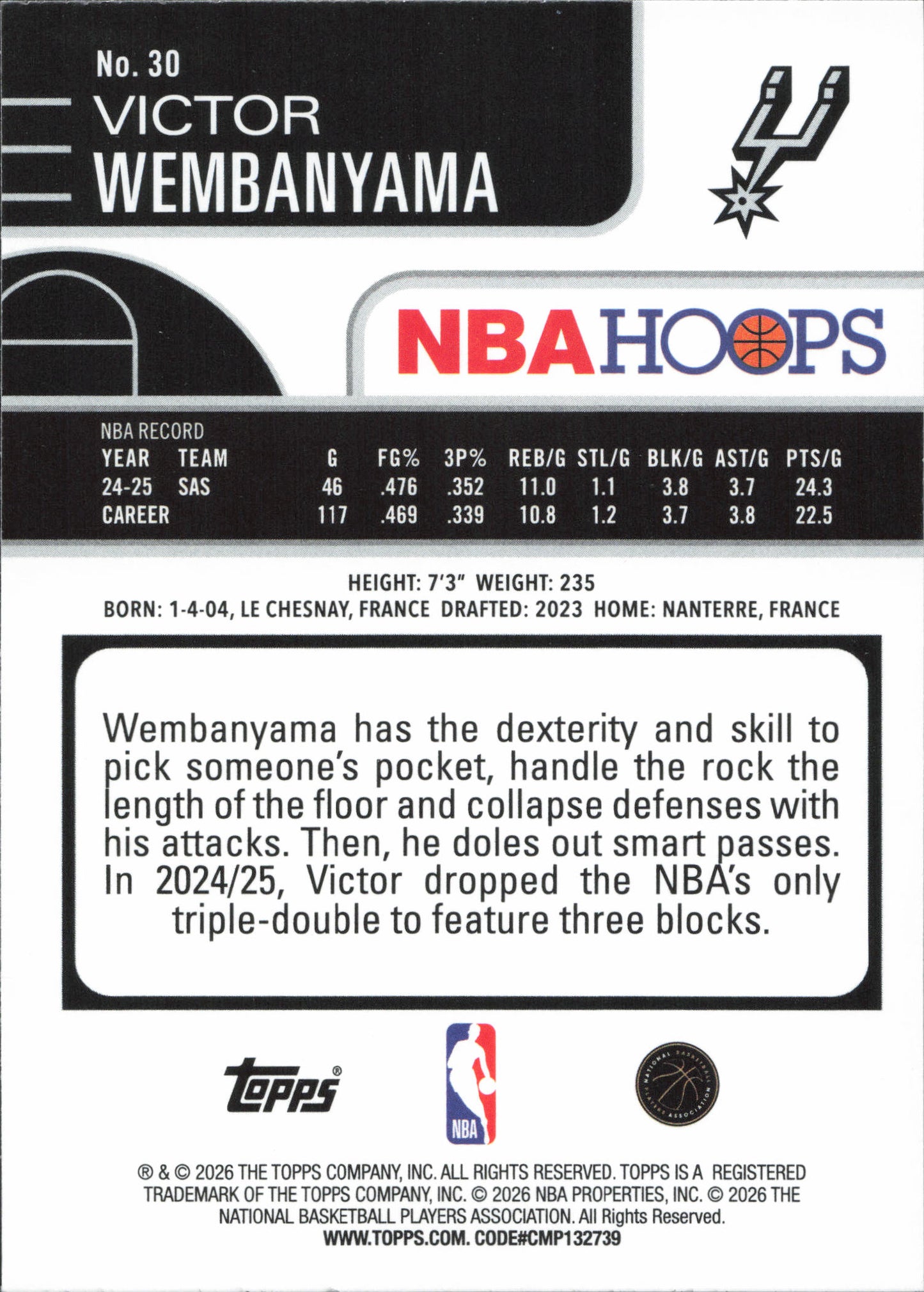 Victor Wembanyama Base Topps NBA Hoops