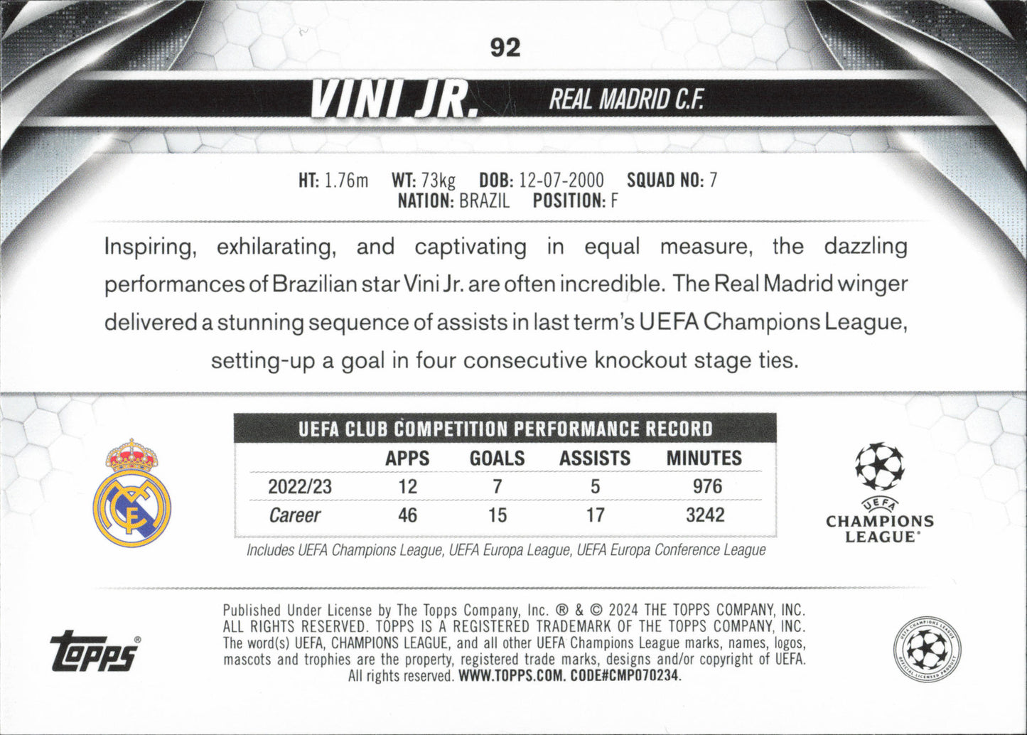 Vini Jr. Base Topps Flagship 2024