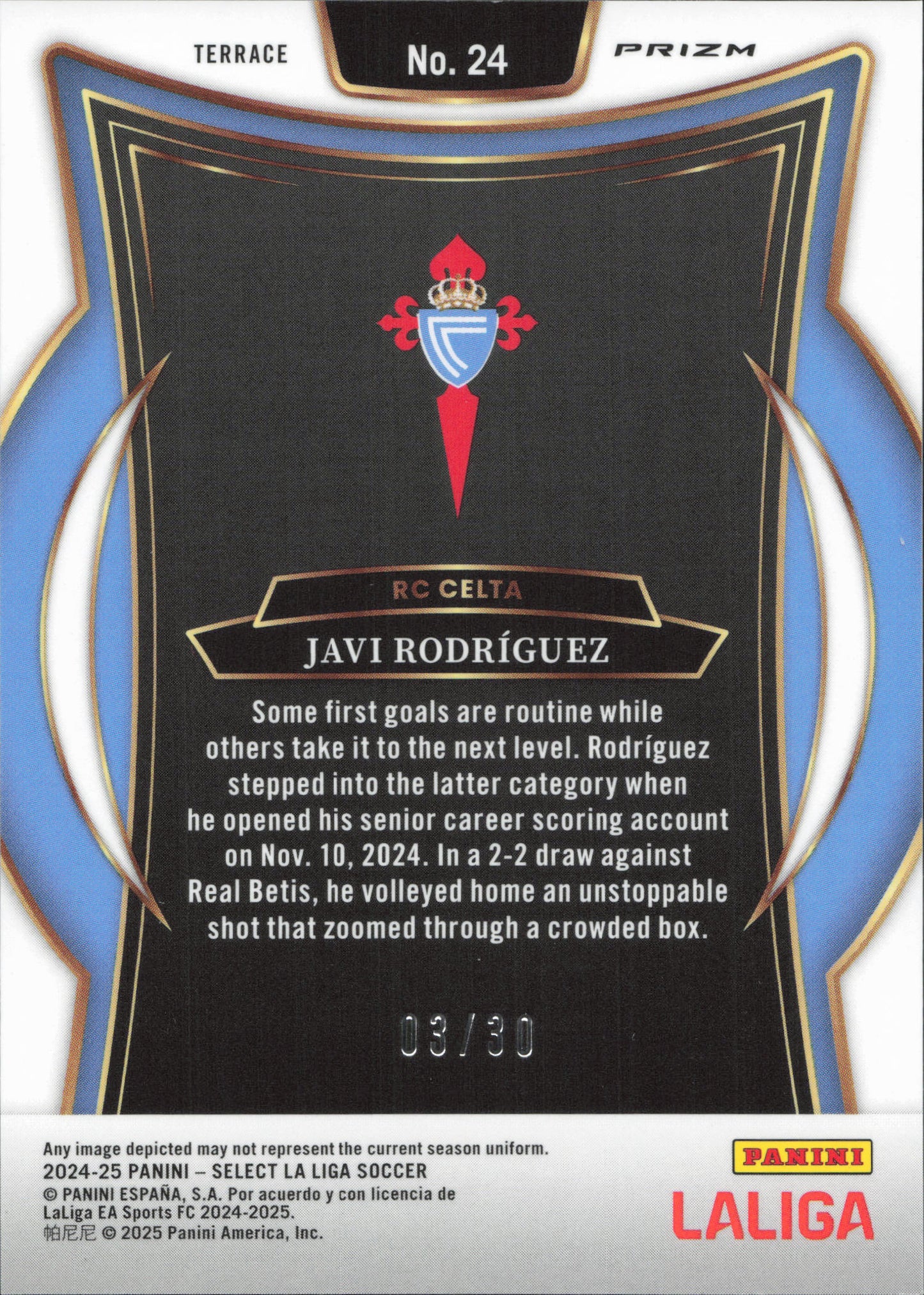 Javi Rodriguez Rookie Numbered /30 Panini Select La Liga