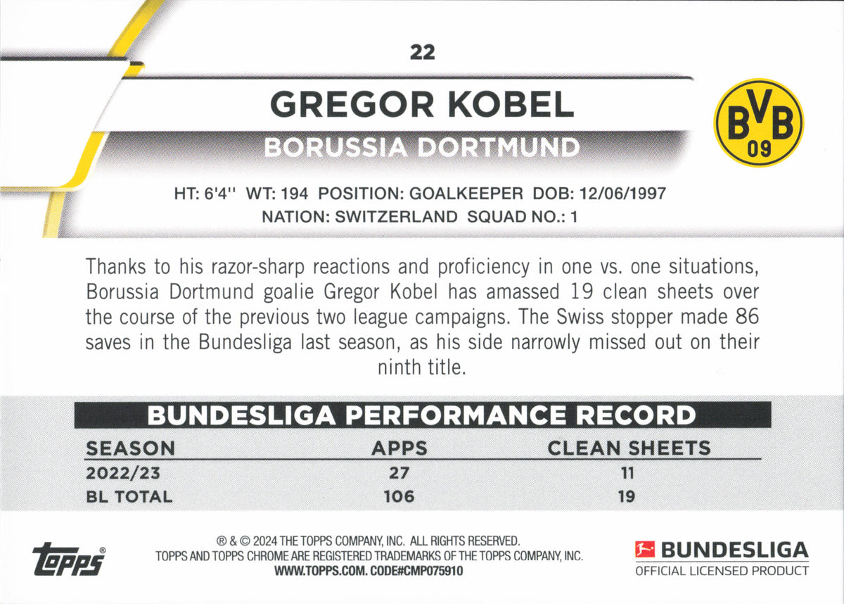 Gregor Kobel Numbered /175 Topps Jade Bundesliga