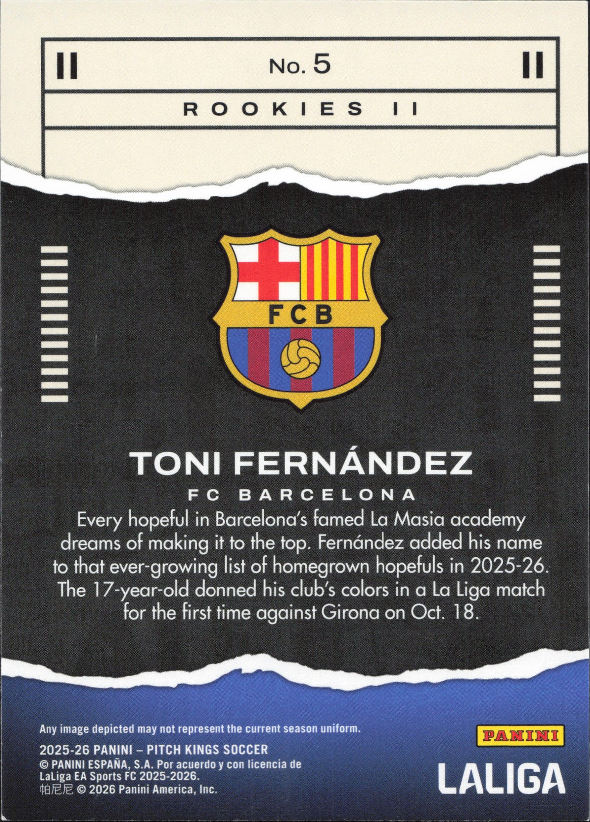 Toni Fernandez Rookie Panini Pitch Kings La Liga