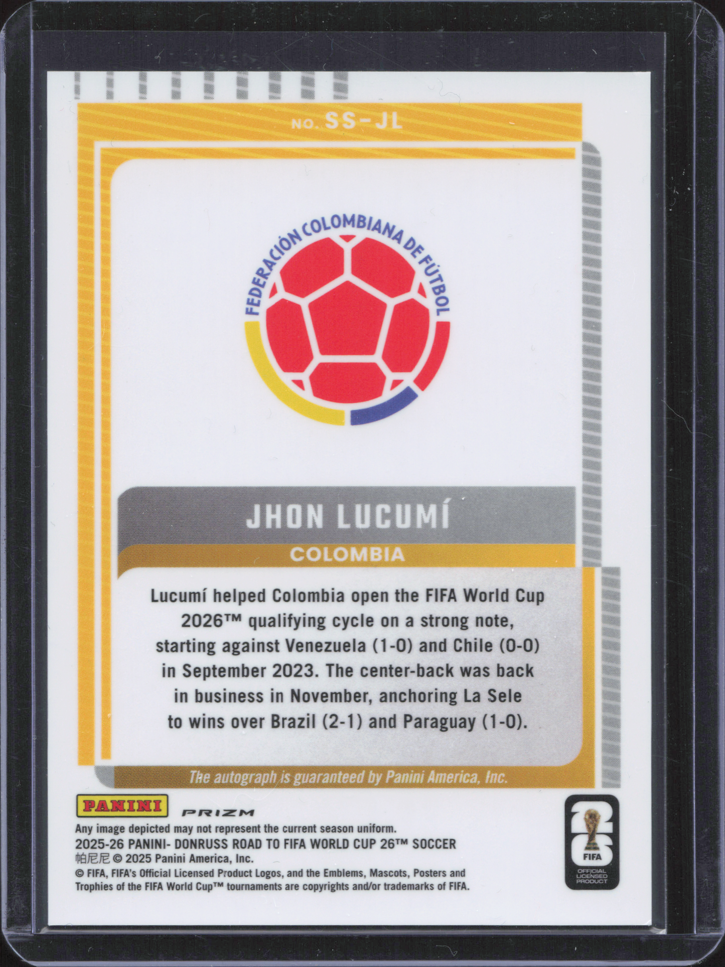 Jhon Lucumi Autograph Panini Donruss World Cup