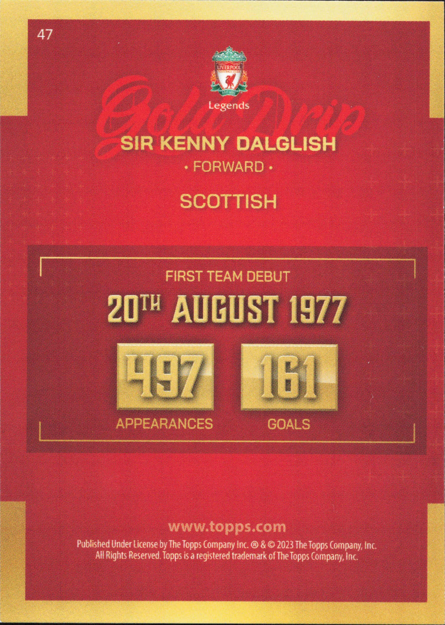 Sir Kenny Dalglish Gold Drip Topps Liverpool Team Set