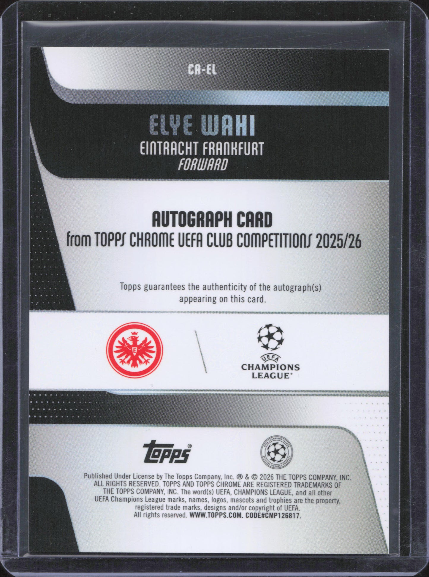 Elye Wahi Autograph Topps Chrome UCC
