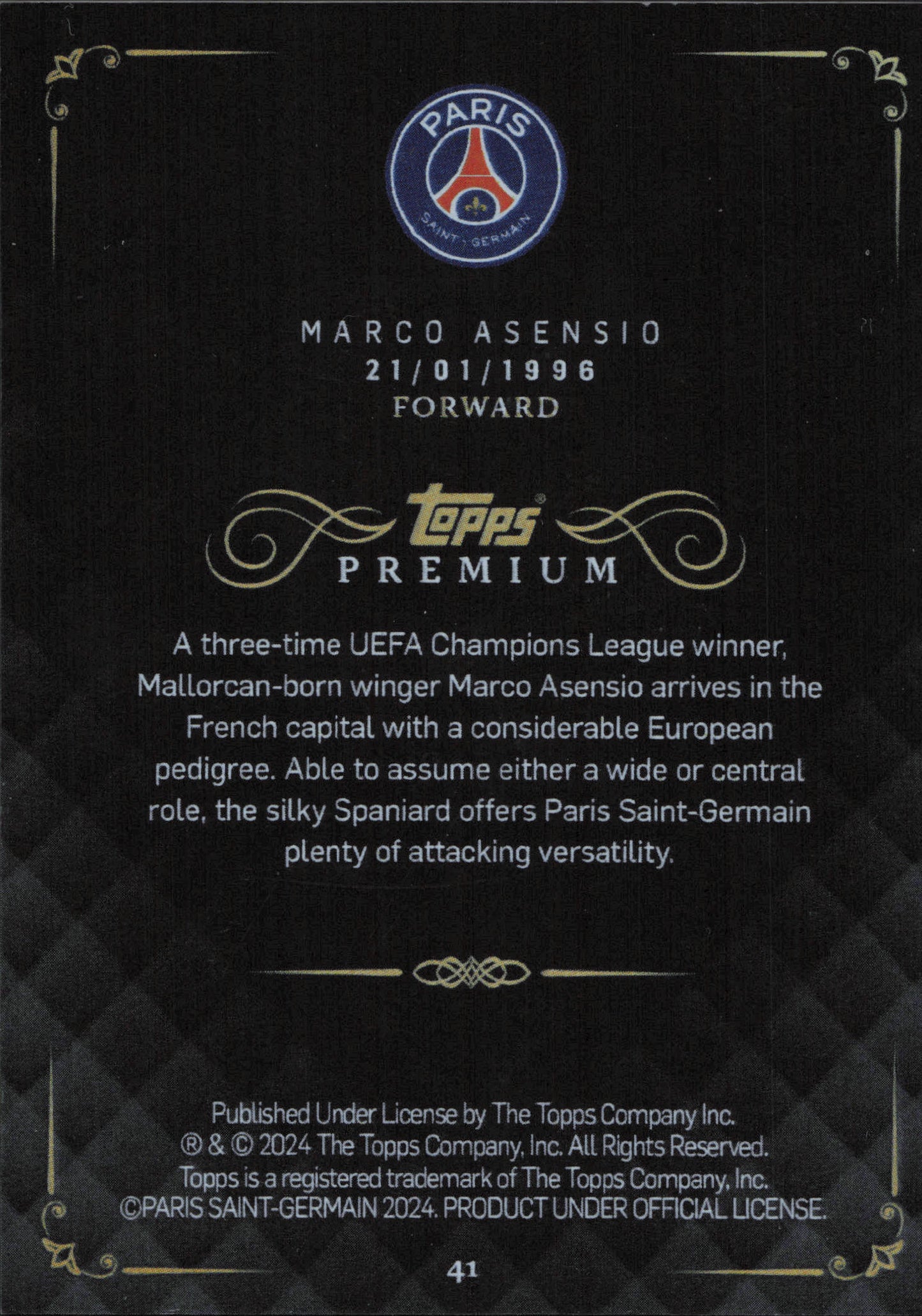 Marco Asensio Numbered /49 Topps Premium