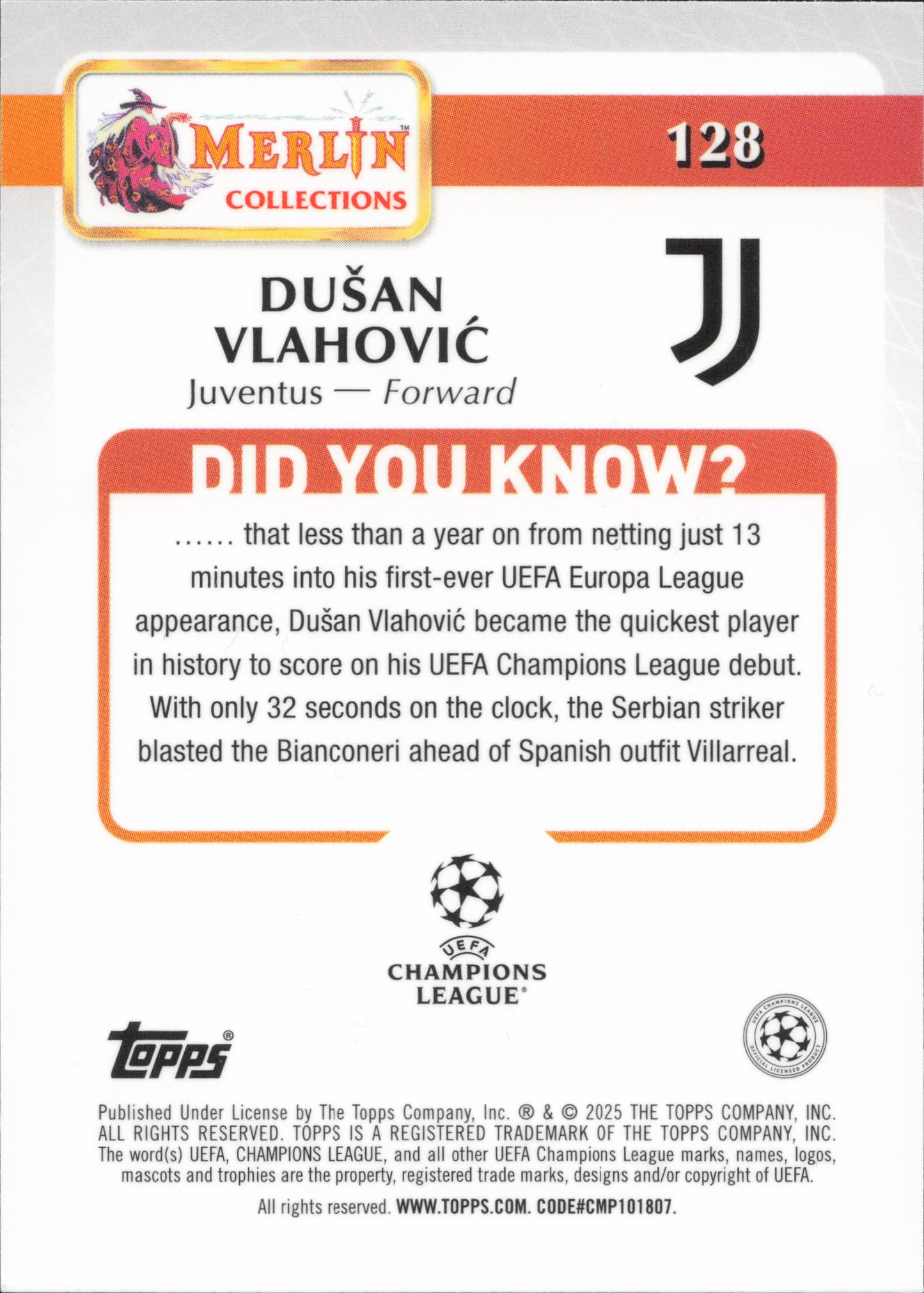 Dusan Vlahovic Numbered /199 Topps Merlin