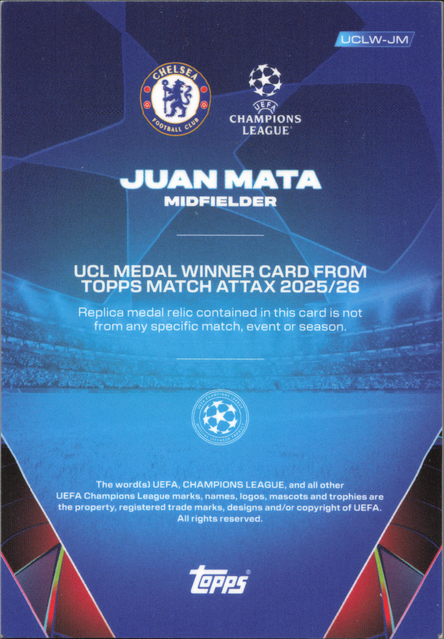 Juan Mata UCL Medal Winner Topps Match Attax