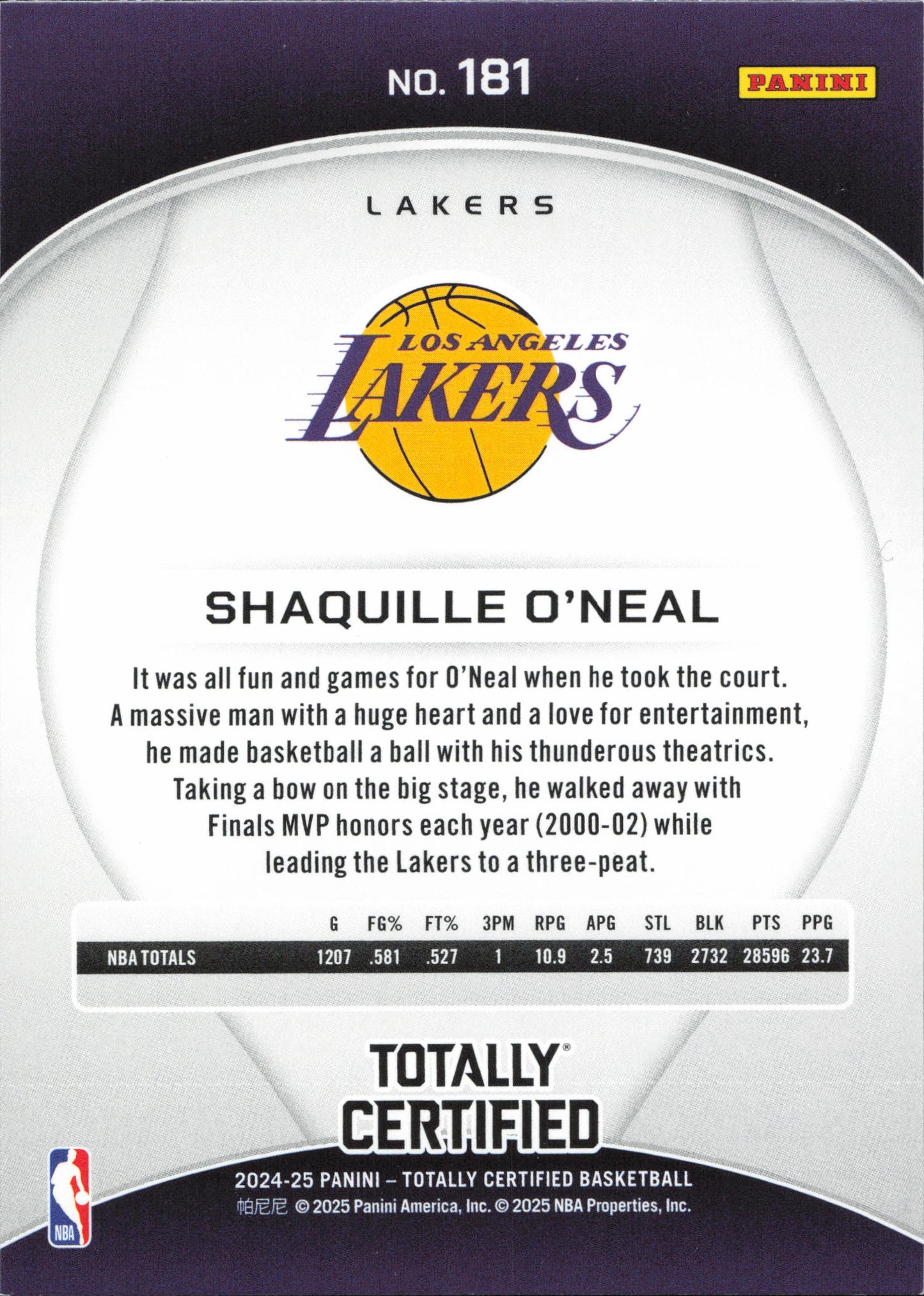 Shaquille O'Neal Pink Parallel Panini Totally Certified