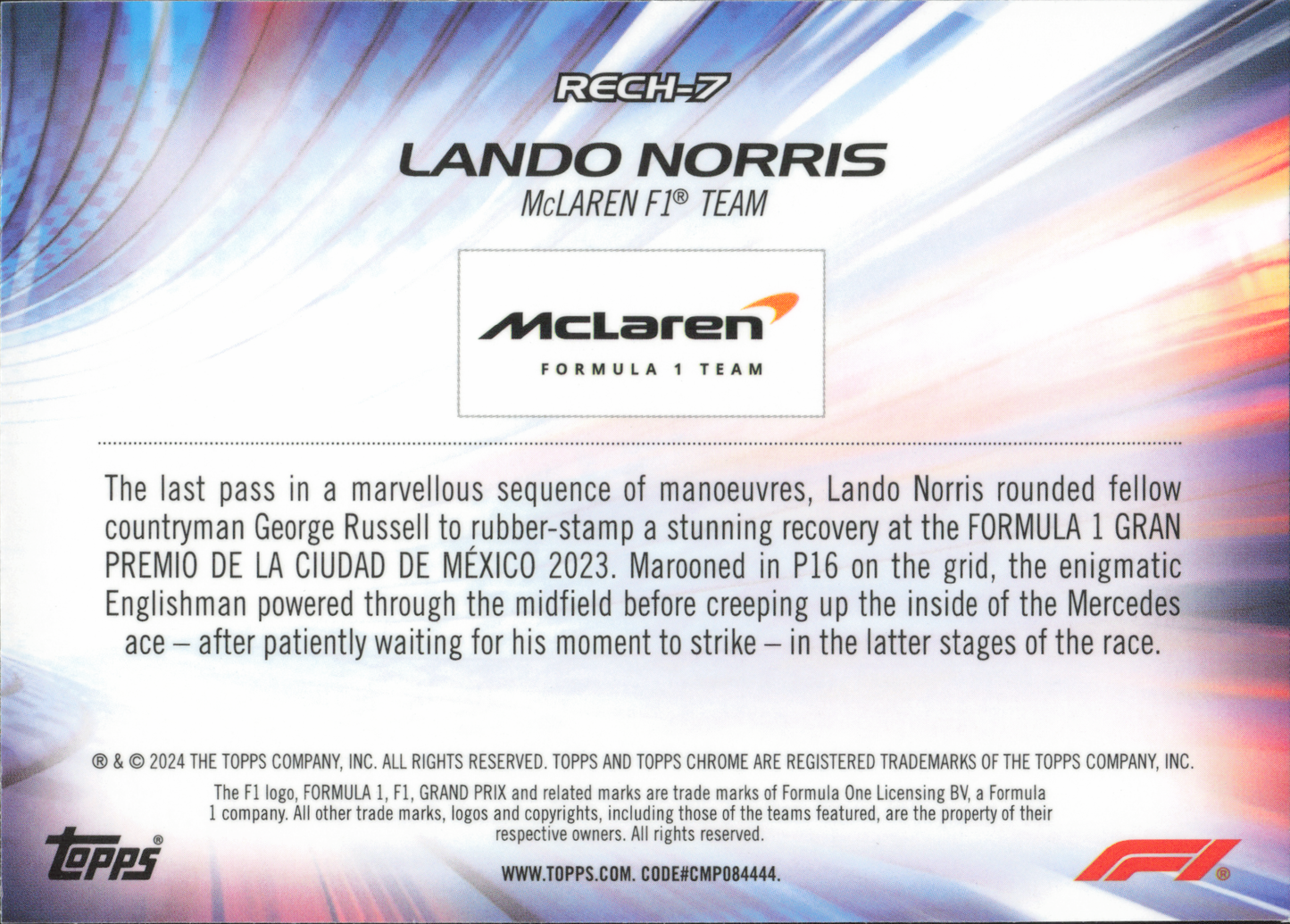 Lando Norris Re-Charged Topps Chrome Formula 1 2024
