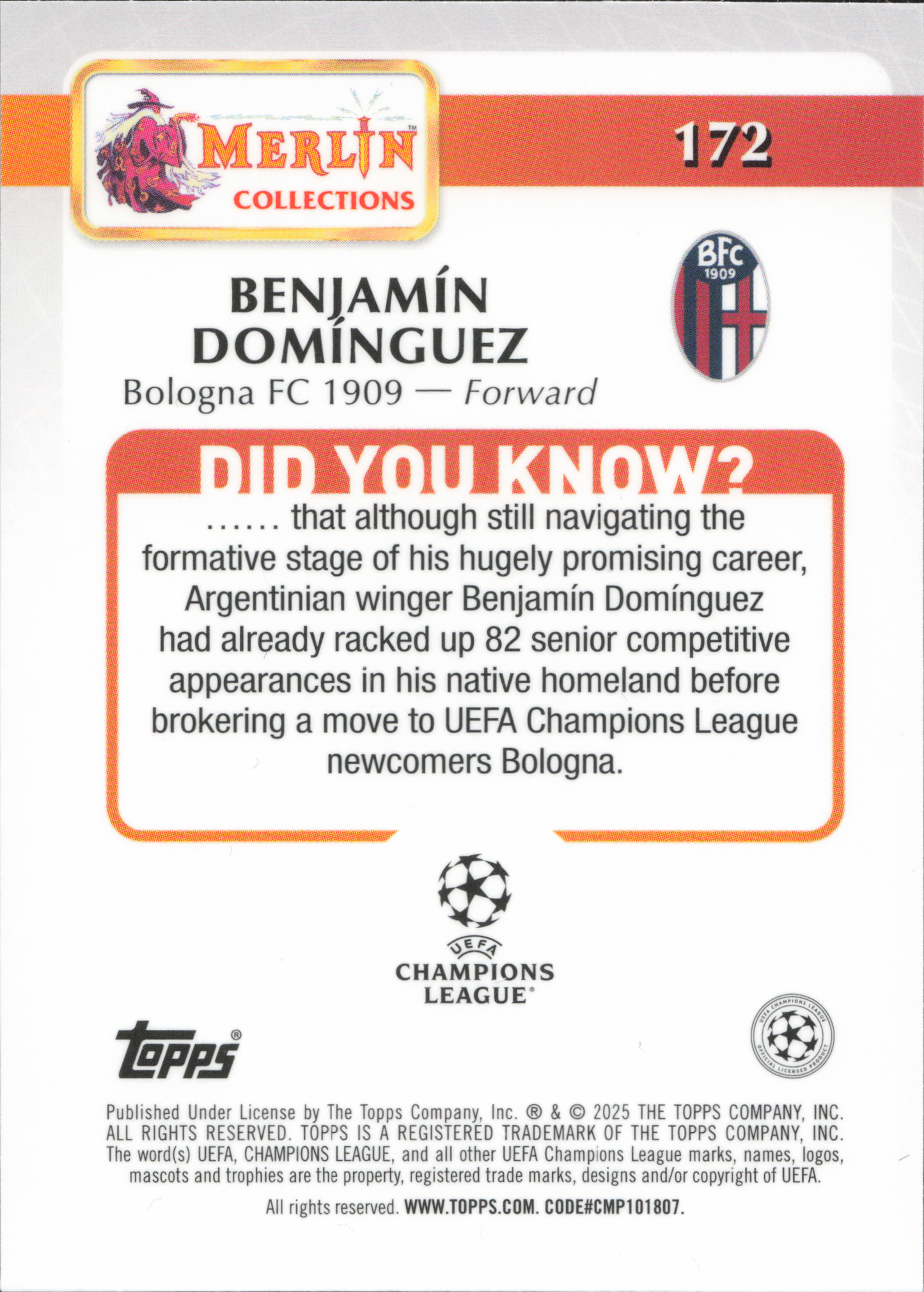 Benjamin Dominguez Rookie Numbered /250 Topps Merlin