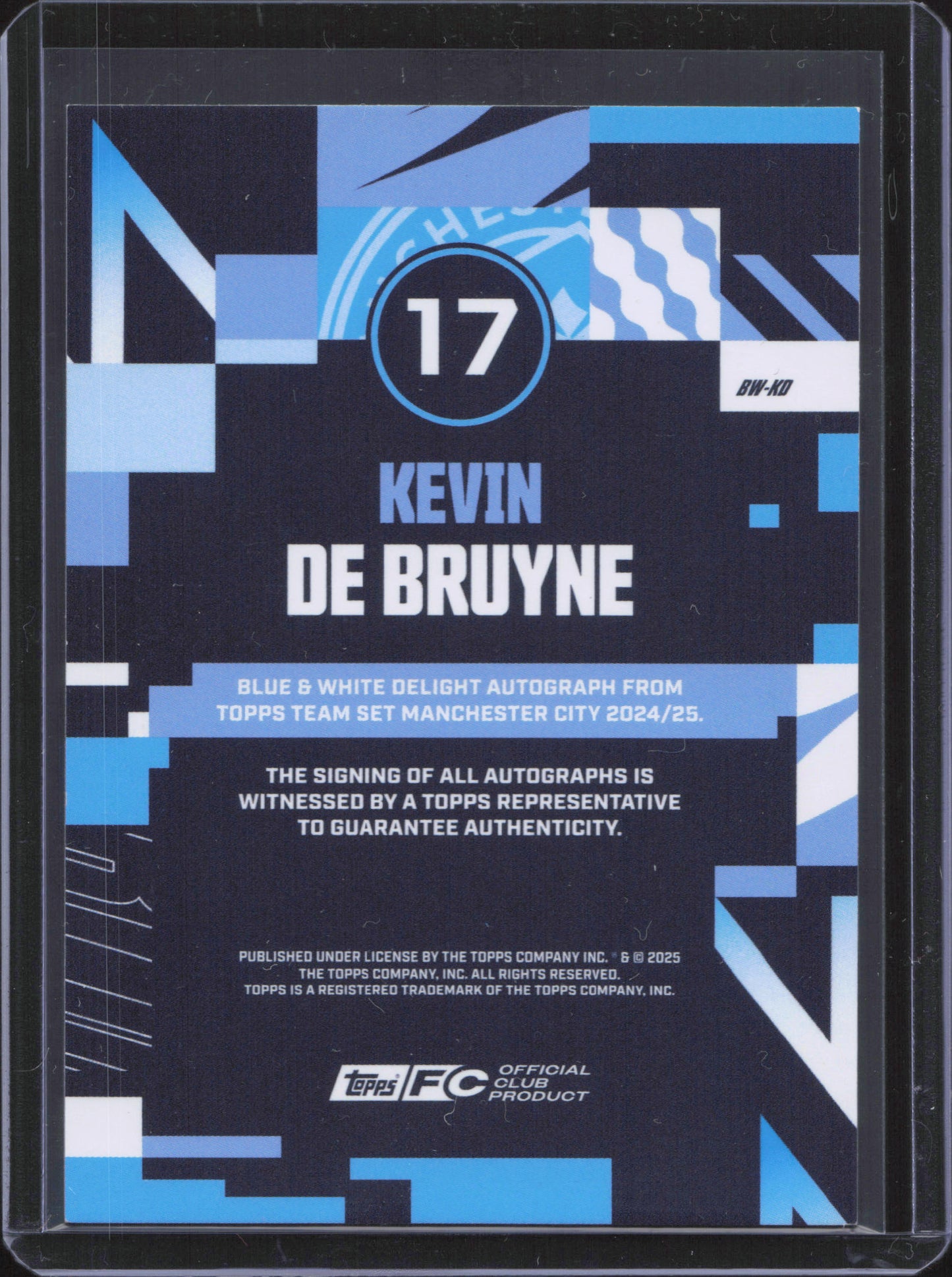 Kevin De Bruyne Autograph Numbered /50 Topps Manchester City Team Set