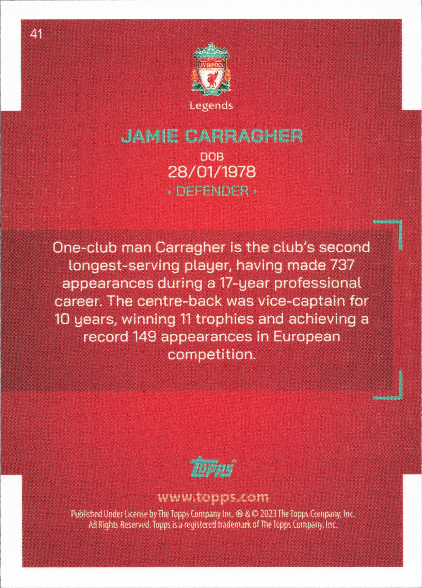 Jamie Carragher YNWA Topps Liverpool Team Set