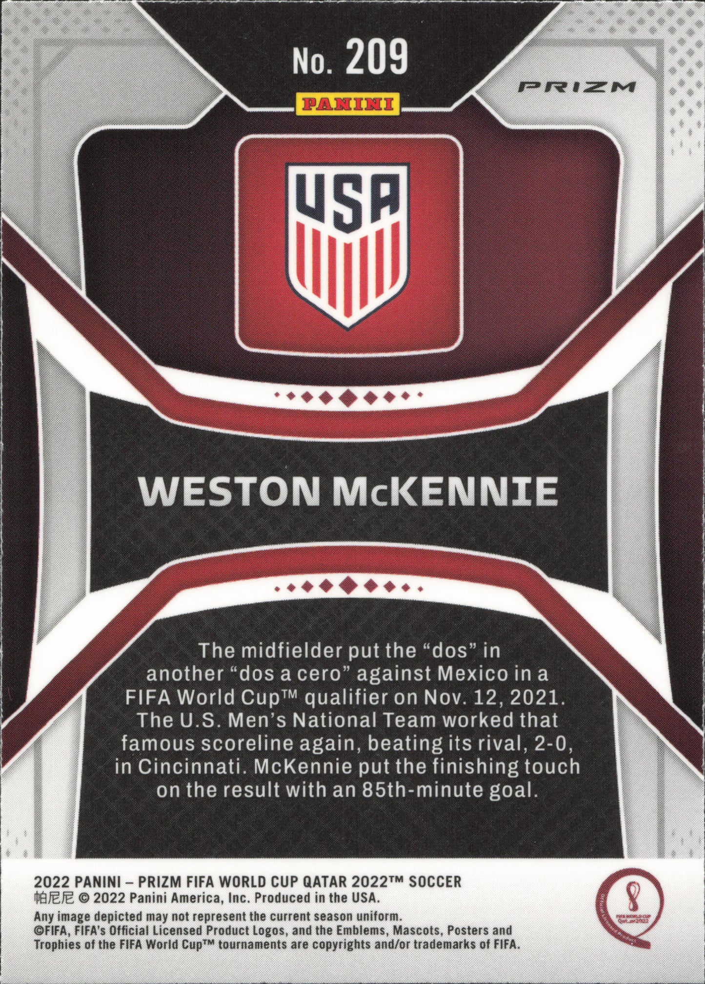 Weston McKennie Green Wave Parallel Panini Prizm World Cup Qatar