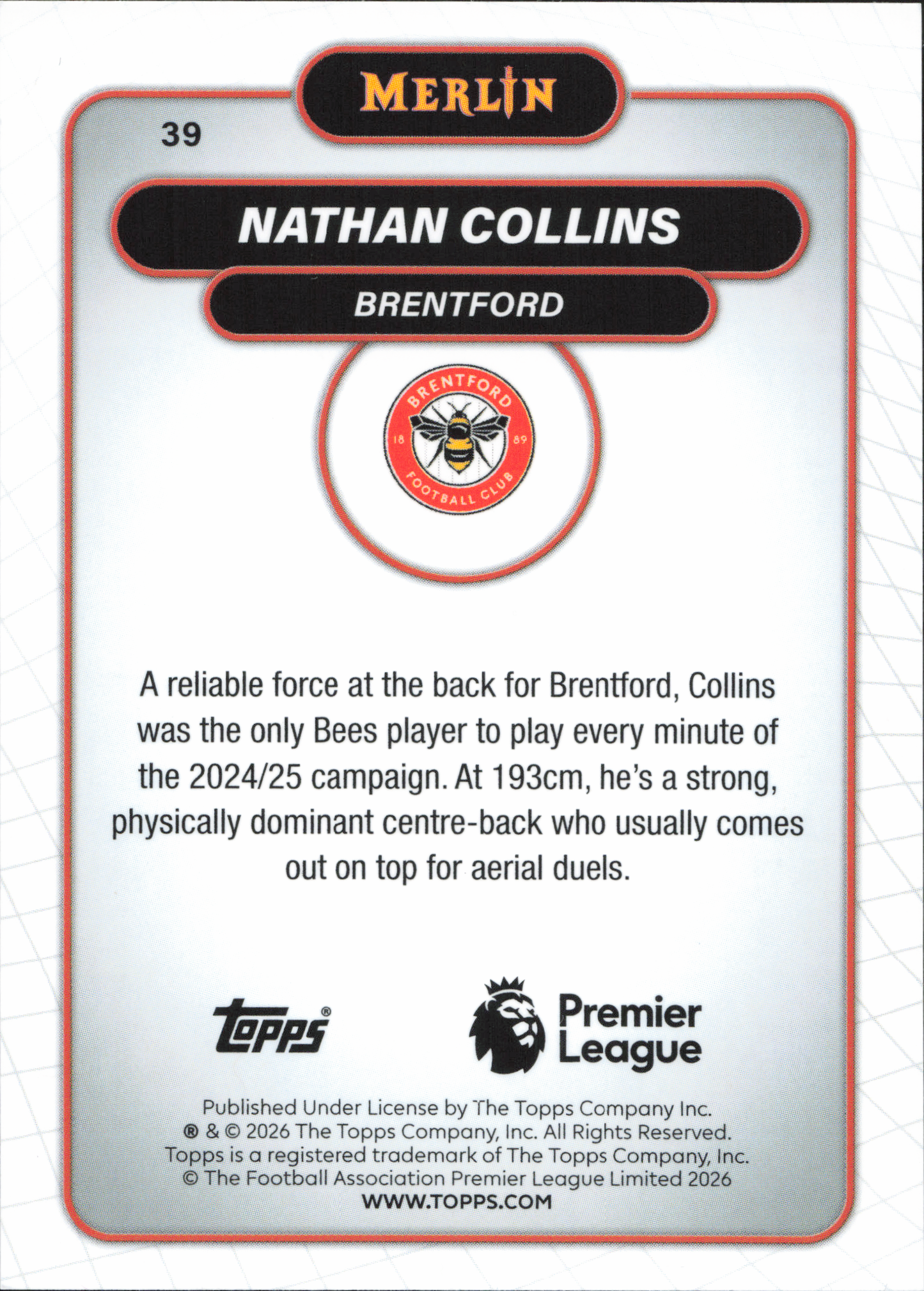 Nathan Collins VHS Refractor Topps Merlin EPL