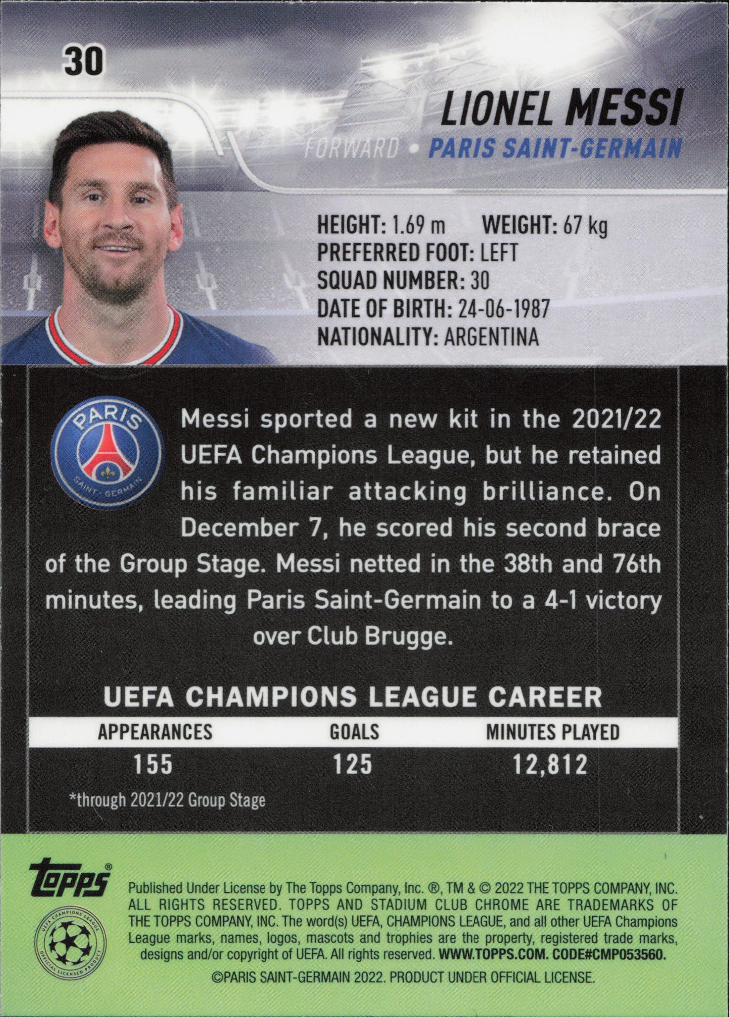 Lionel Messi Base Topps Stadium Club Chrome