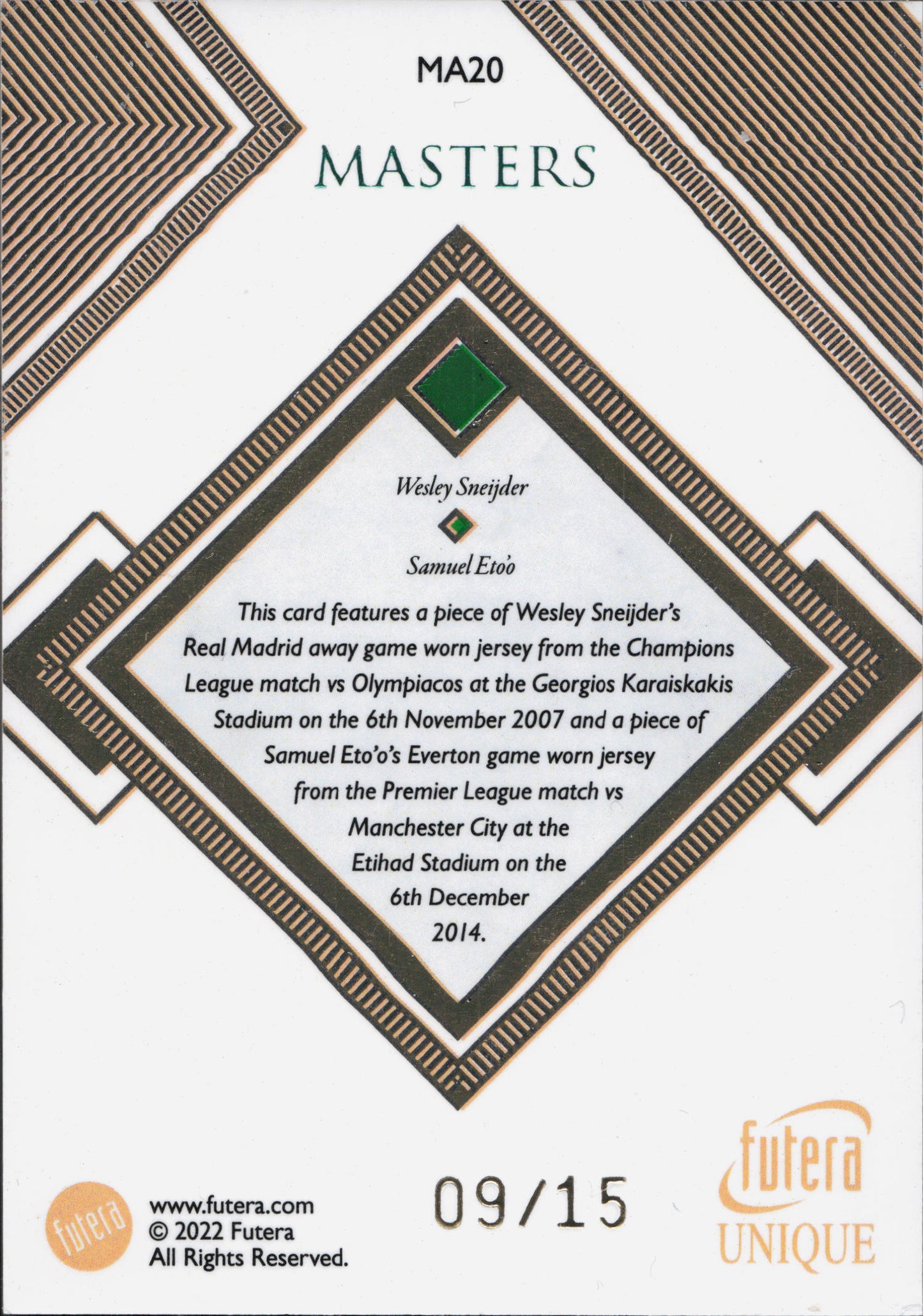 Wesley Sneijder / Samuel Eto'o Double Match-Worn Patch Numbered /15 Futera