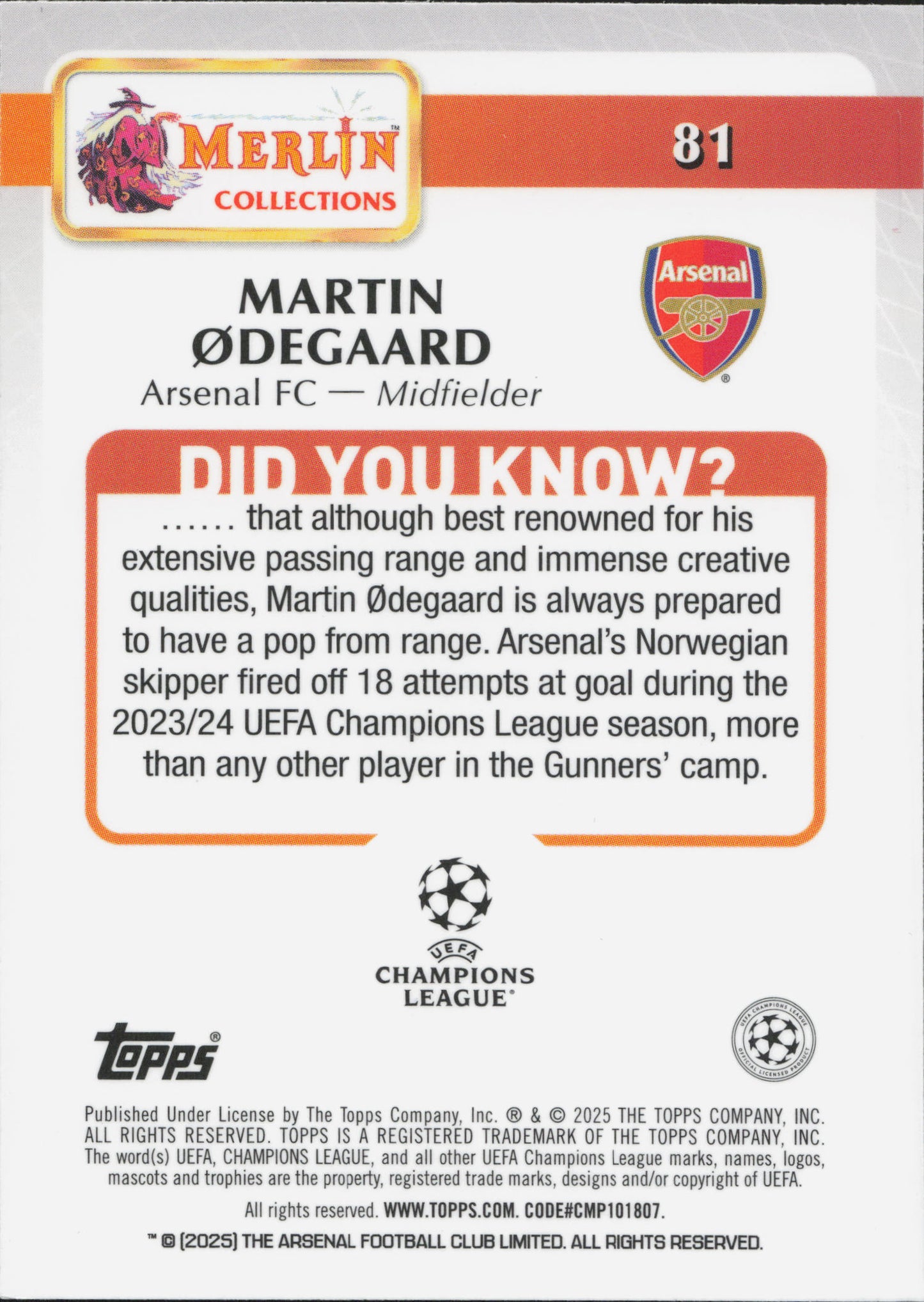 Martin Odegaard Sparcle Parallel Topps Merlin