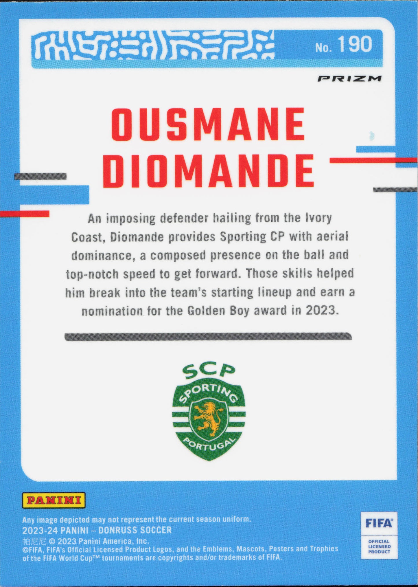 Ousmane Diomande Rated Rookie Velocity Prizm Panini Donruss Optic