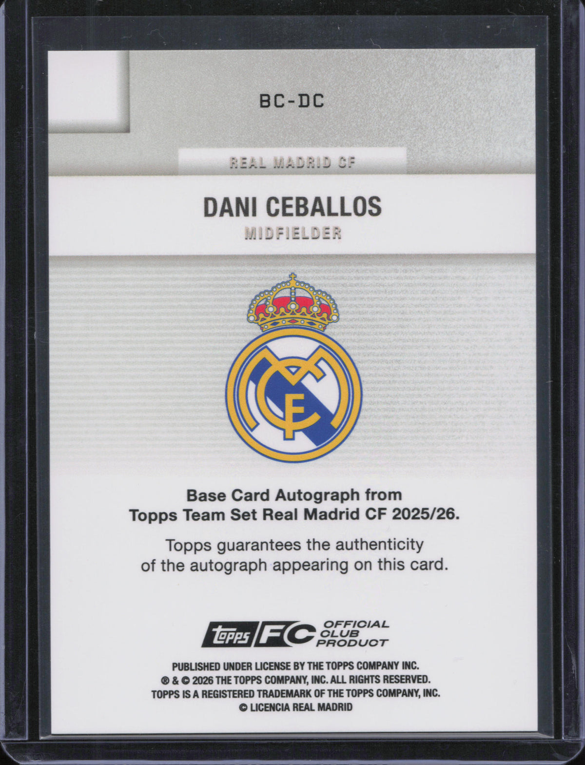 Dani Ceballos Autograph Numbered /50 Topps Team Set Real Madrid
