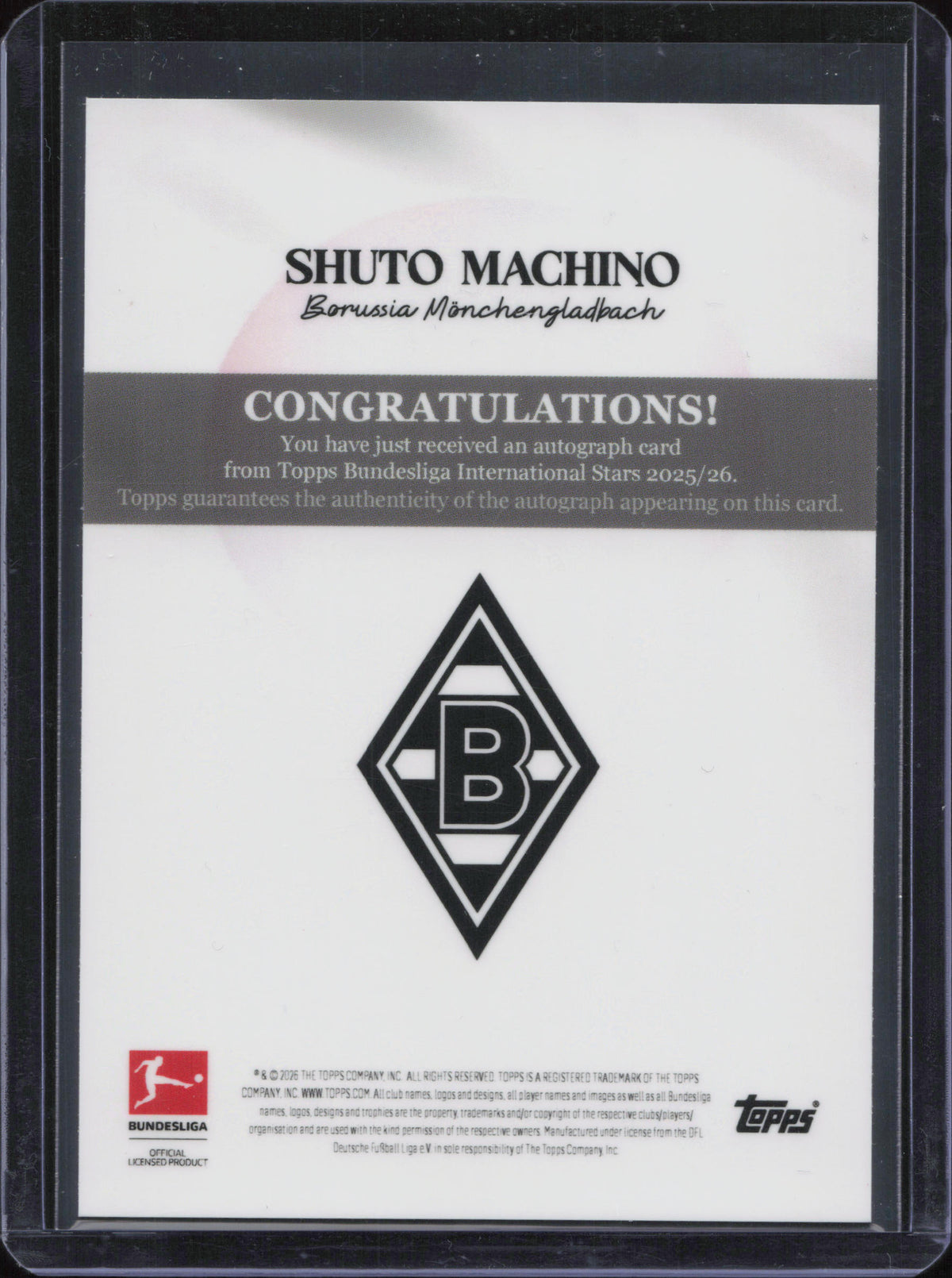 Shuto Machino Autograph Numbered /50 Topps International Stars Bundesliga