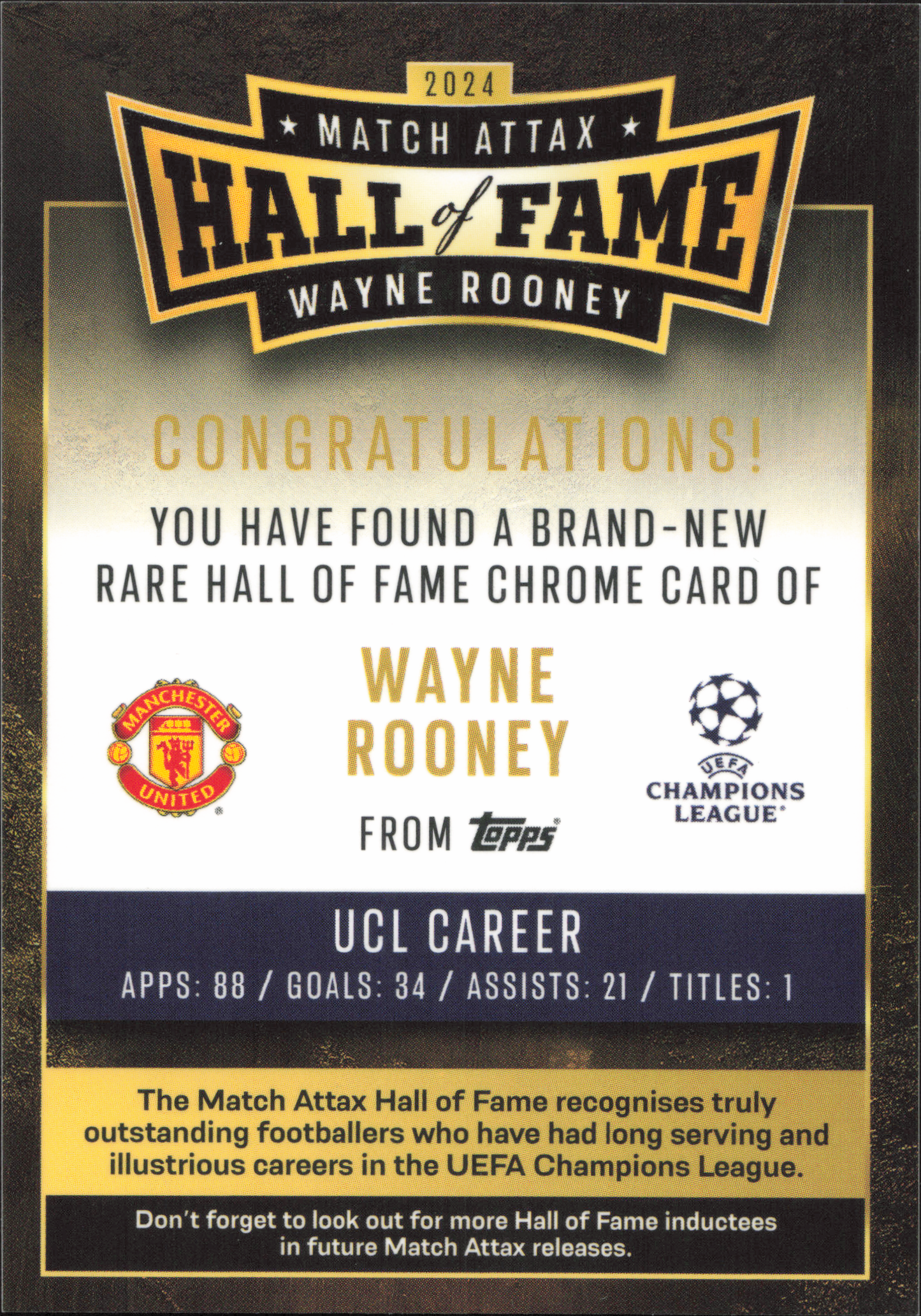 Wayne Rooney Hall Of Fame Match Attax
