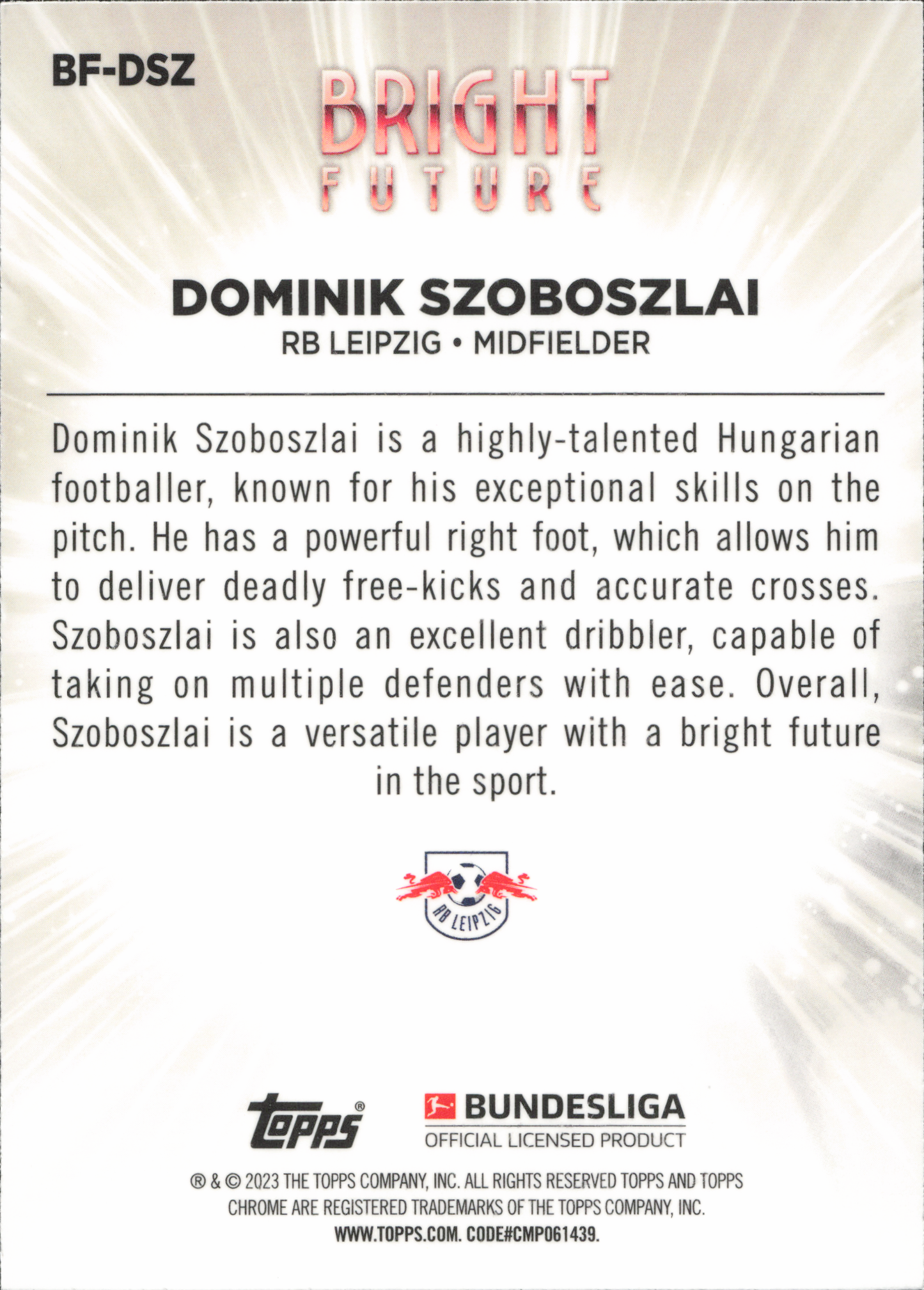 Dominik Szoboszlai Bright Future Topps Chrome Bundesliga