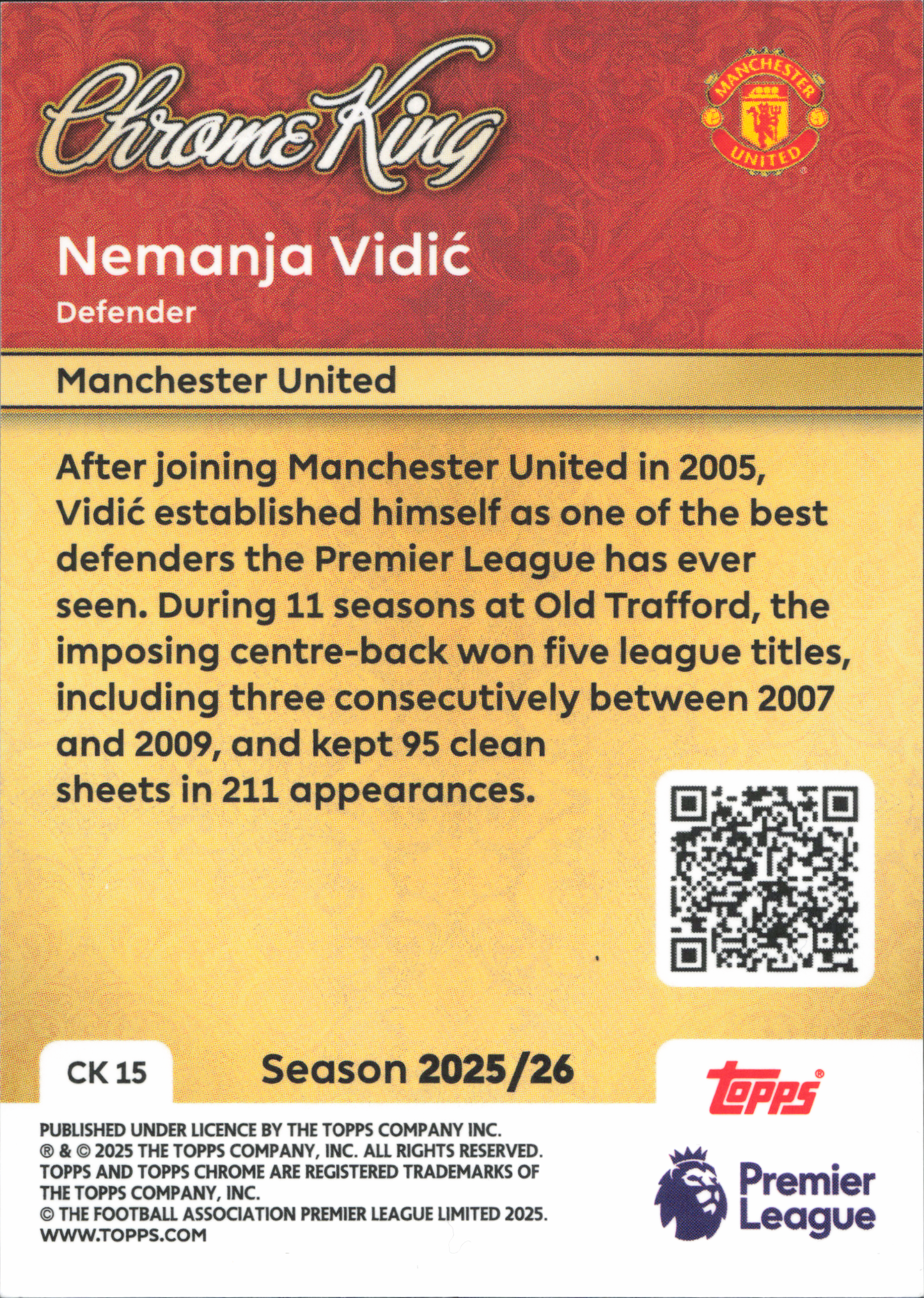 Nemanja Vidic Chrome King Topps Chrome
