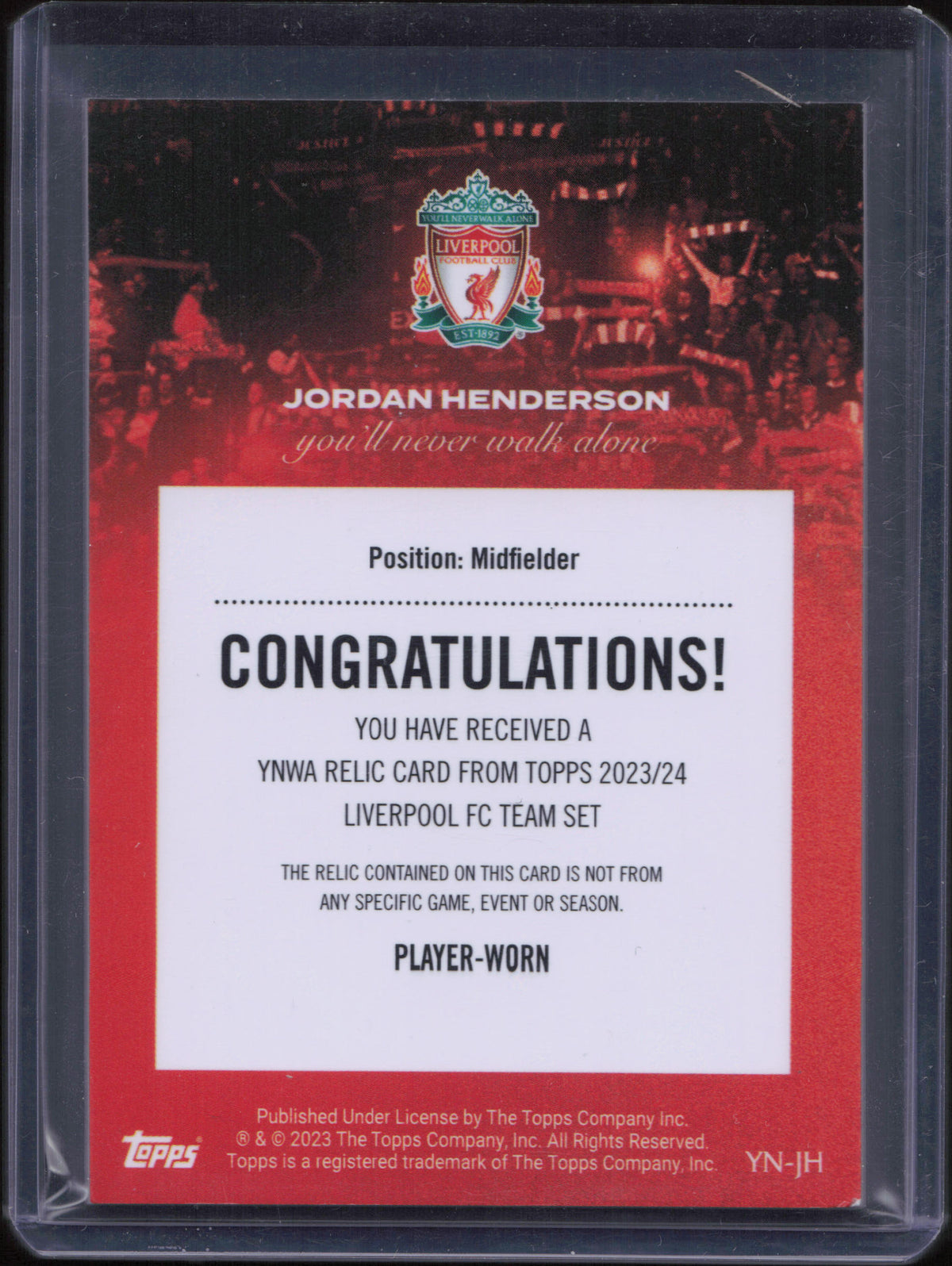 Jordan Henderson Player-Worn Patch Topps Liverpool Team Set
