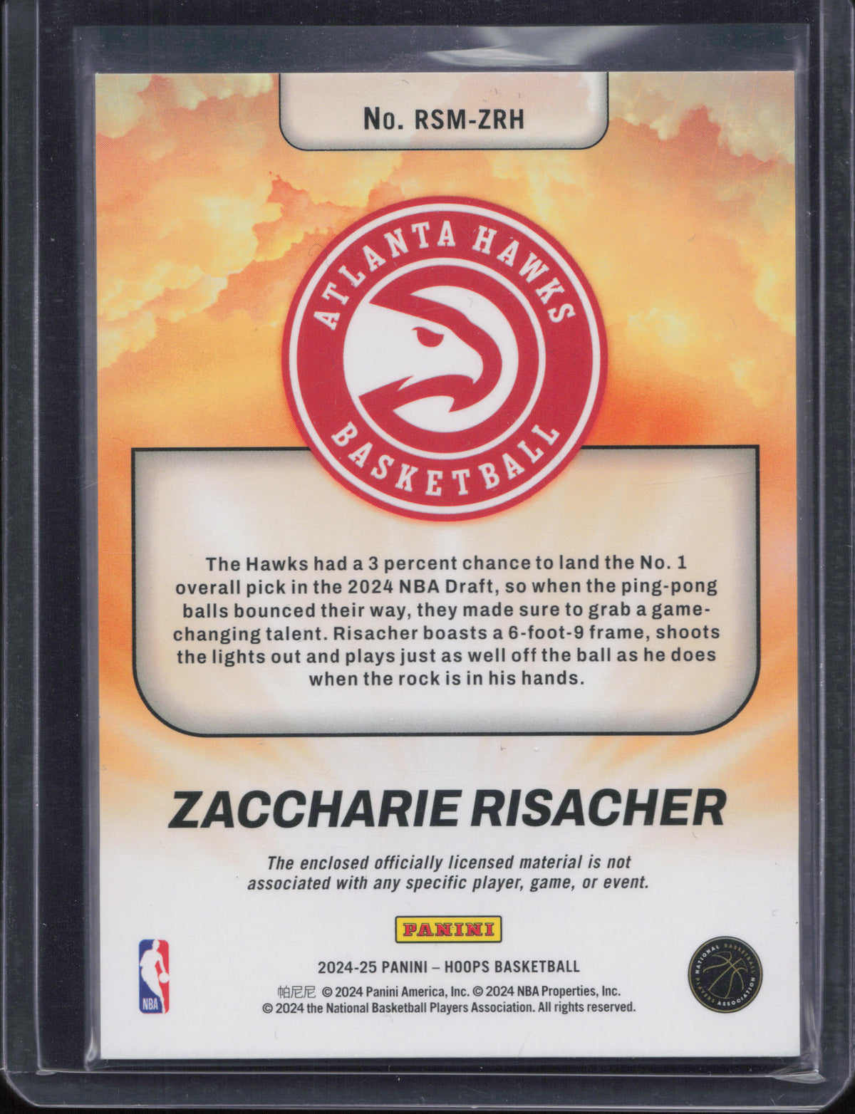 Zacharie Risacher Rookie Patch Panini NBA Hoops