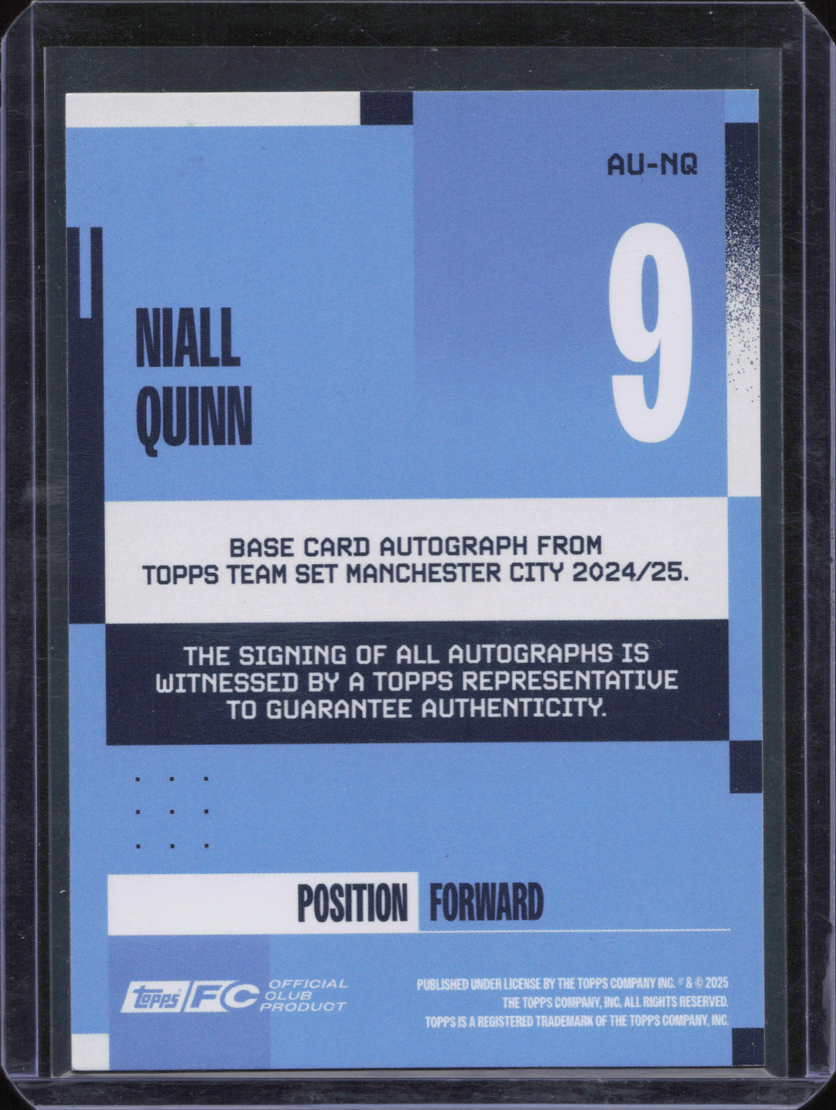 Niall Quinn Autograph Numbered /250 Topps Team Set Manchester City