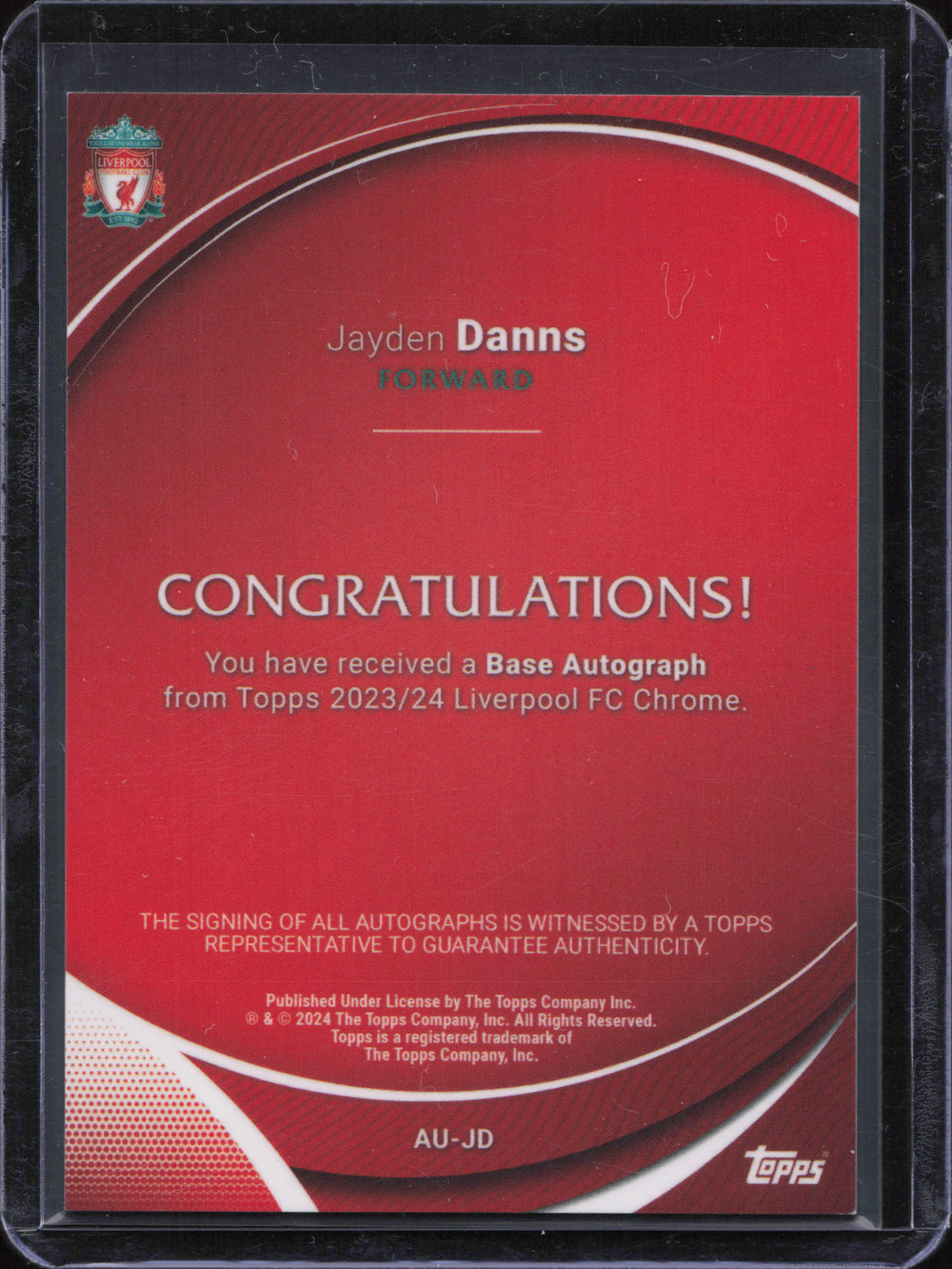 Jayden Danns Autograph Bowman Chrome Liverpool Topps Chrome