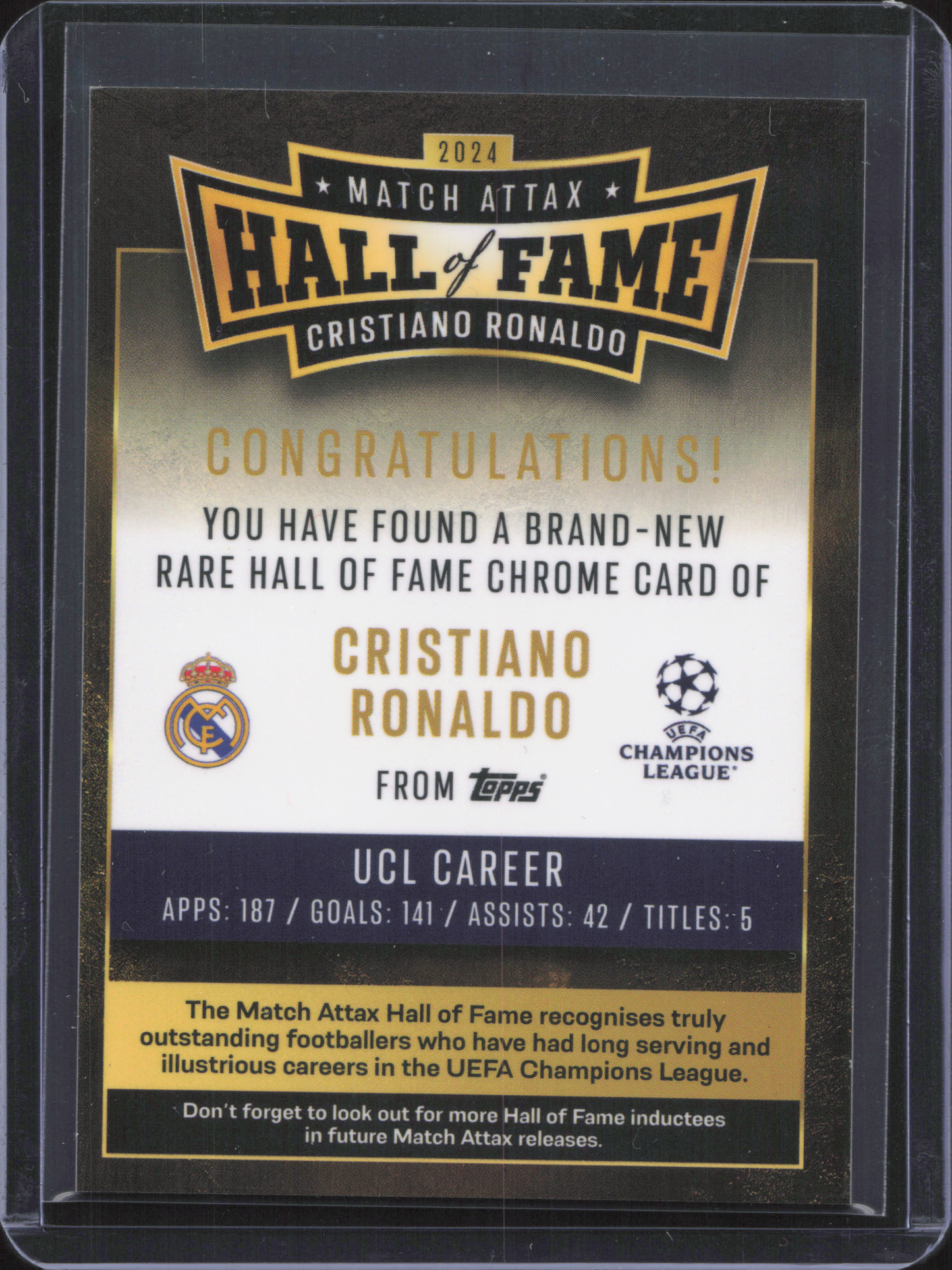 Cristiano Ronaldo Hall Of Fame Topps Match Attax 2024