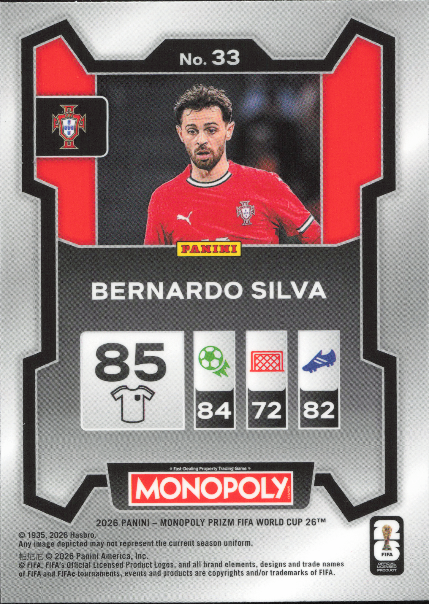 Bernardo Silva Base Panini Prizm Monopoly World Cup