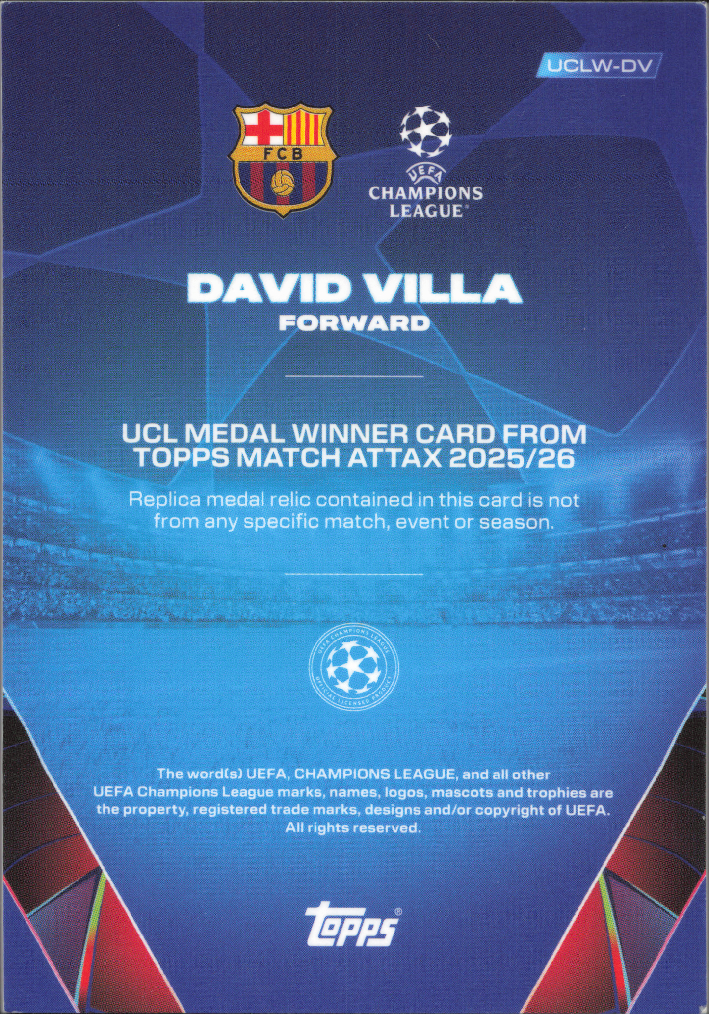 David Villa Medal Winners Relic Topps Match Attax