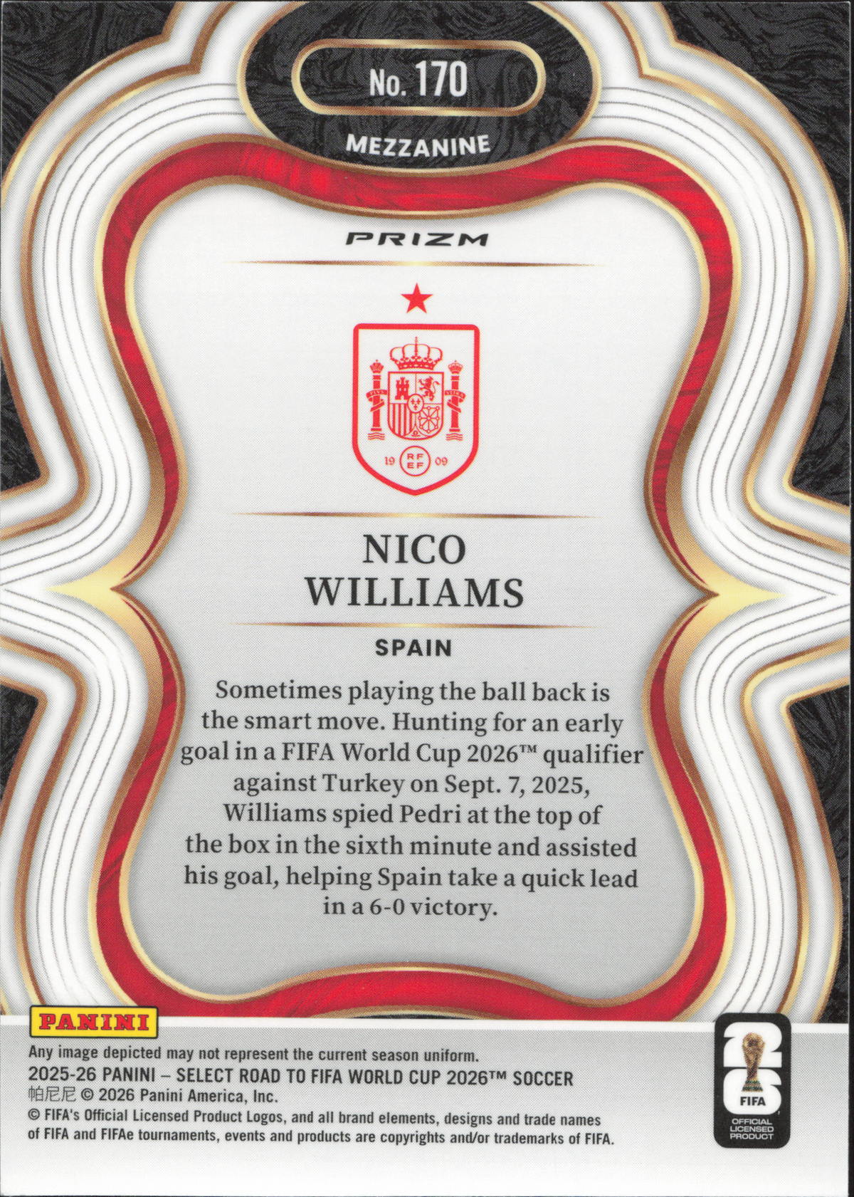 Nico Williams Purple Mojo Panini Select World Cup