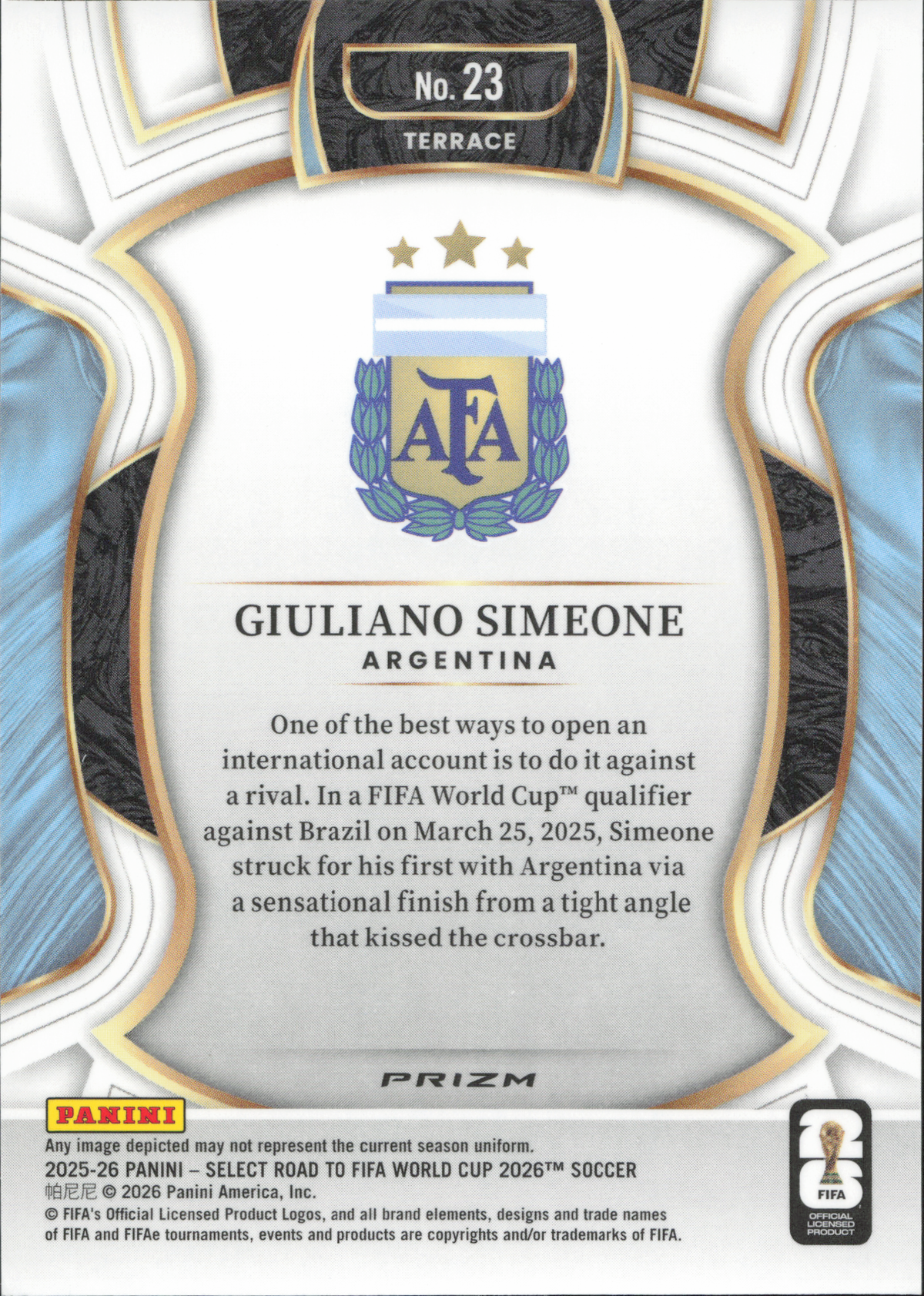 Giuliano Simeone Purple Mojo Panini Select World Cup