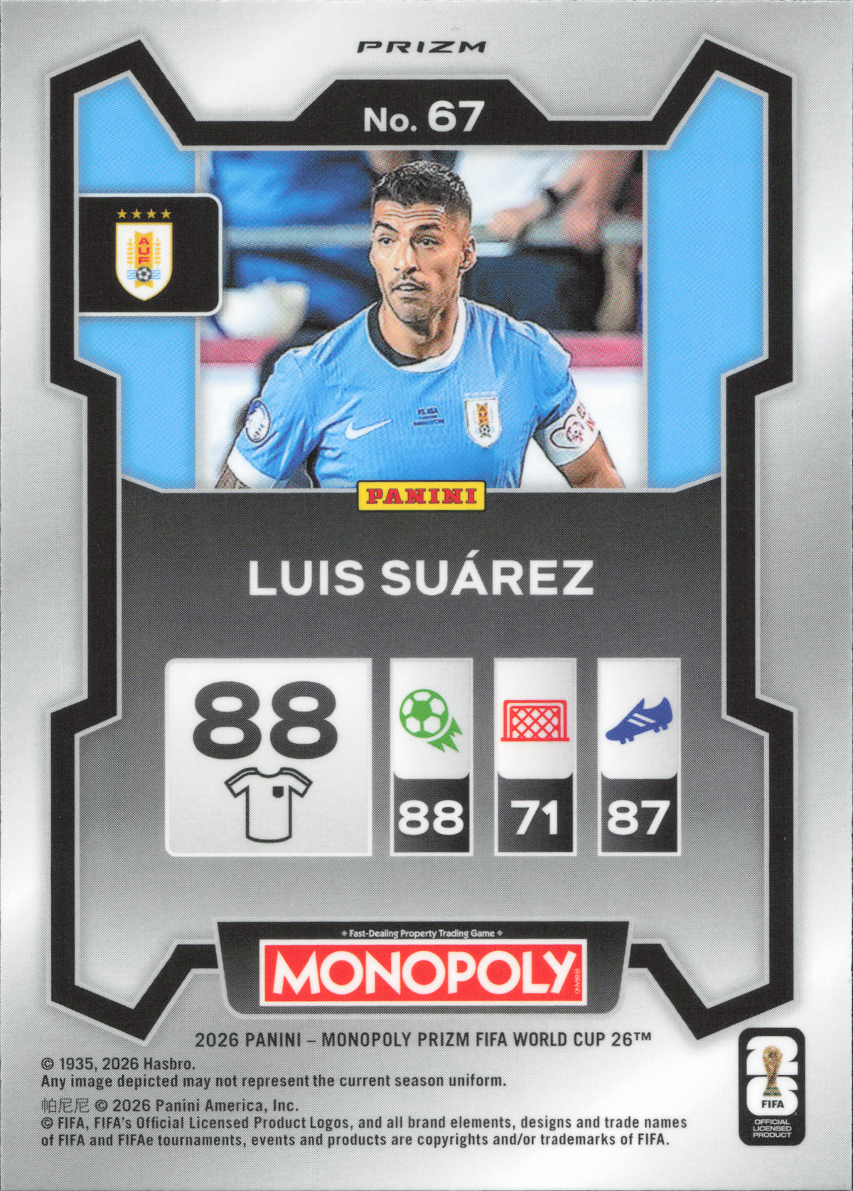 Luis Suarez Blue Wave Panini Prizm Monopoly World Cup