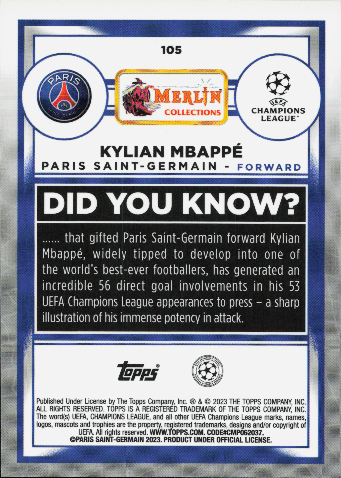 Kylian Mbappe Base Topps Merlin UCC